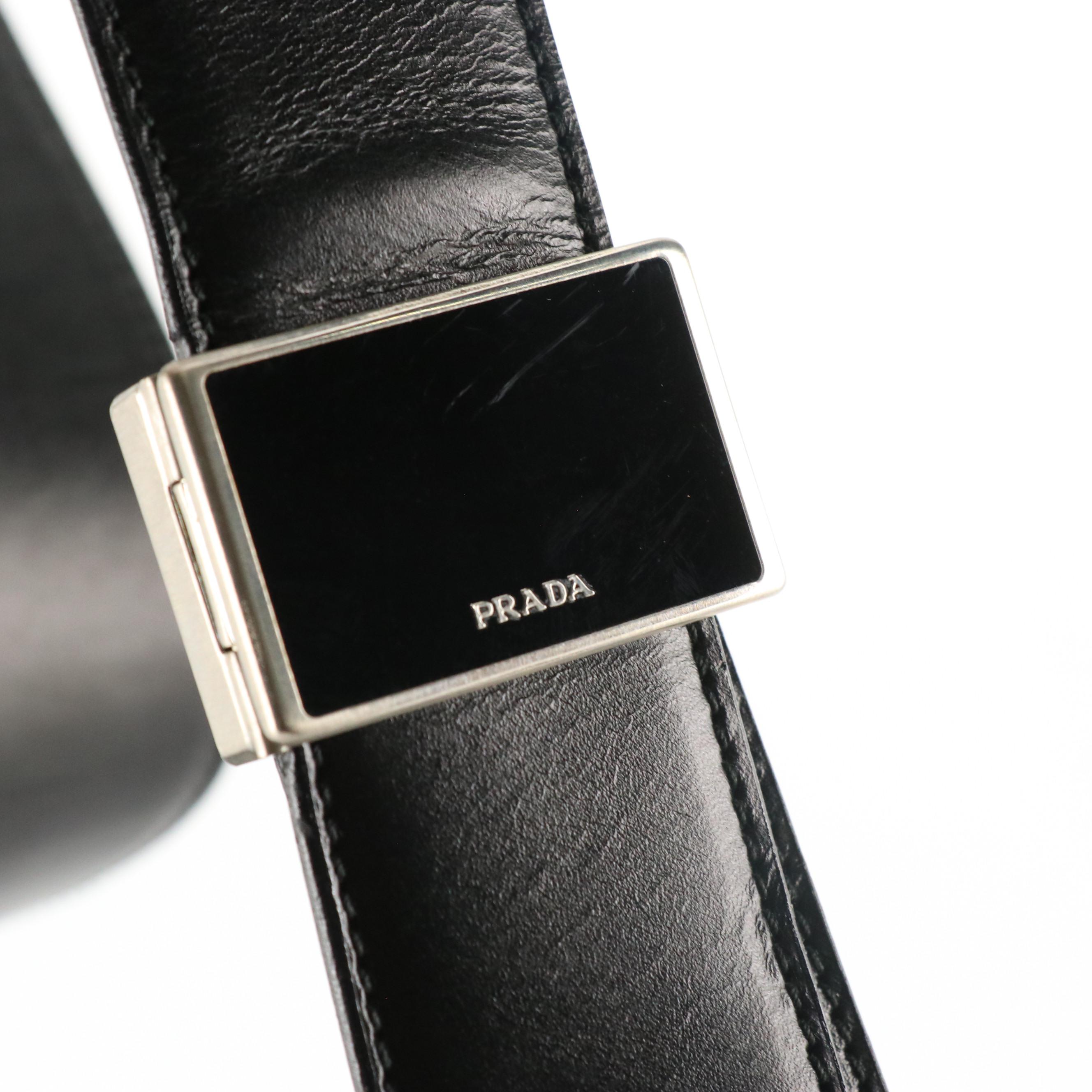 Prada Black Calfskin Leather Front-Flap Shoulder Bag