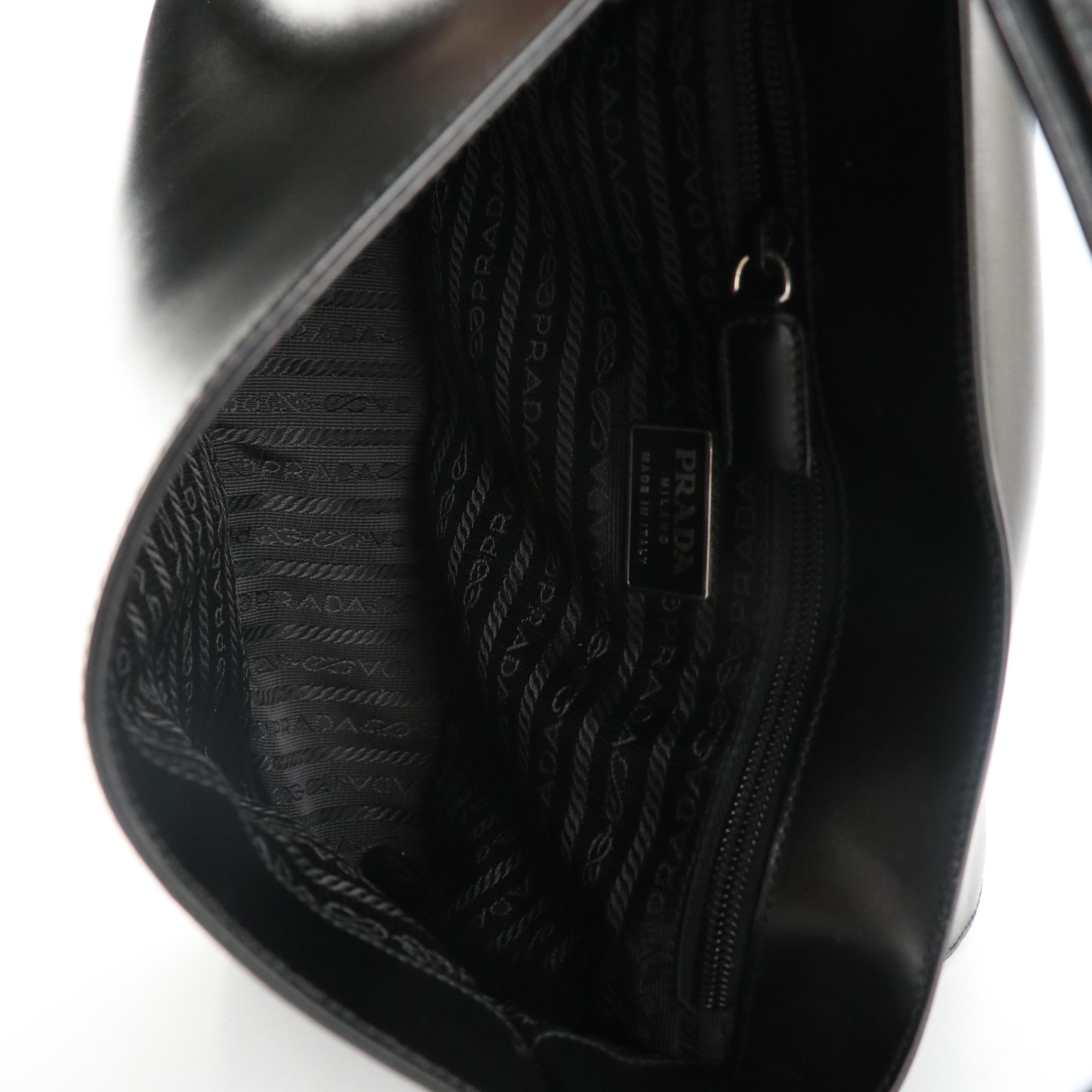 Prada Black Calfskin Leather Front-Flap Shoulder Bag