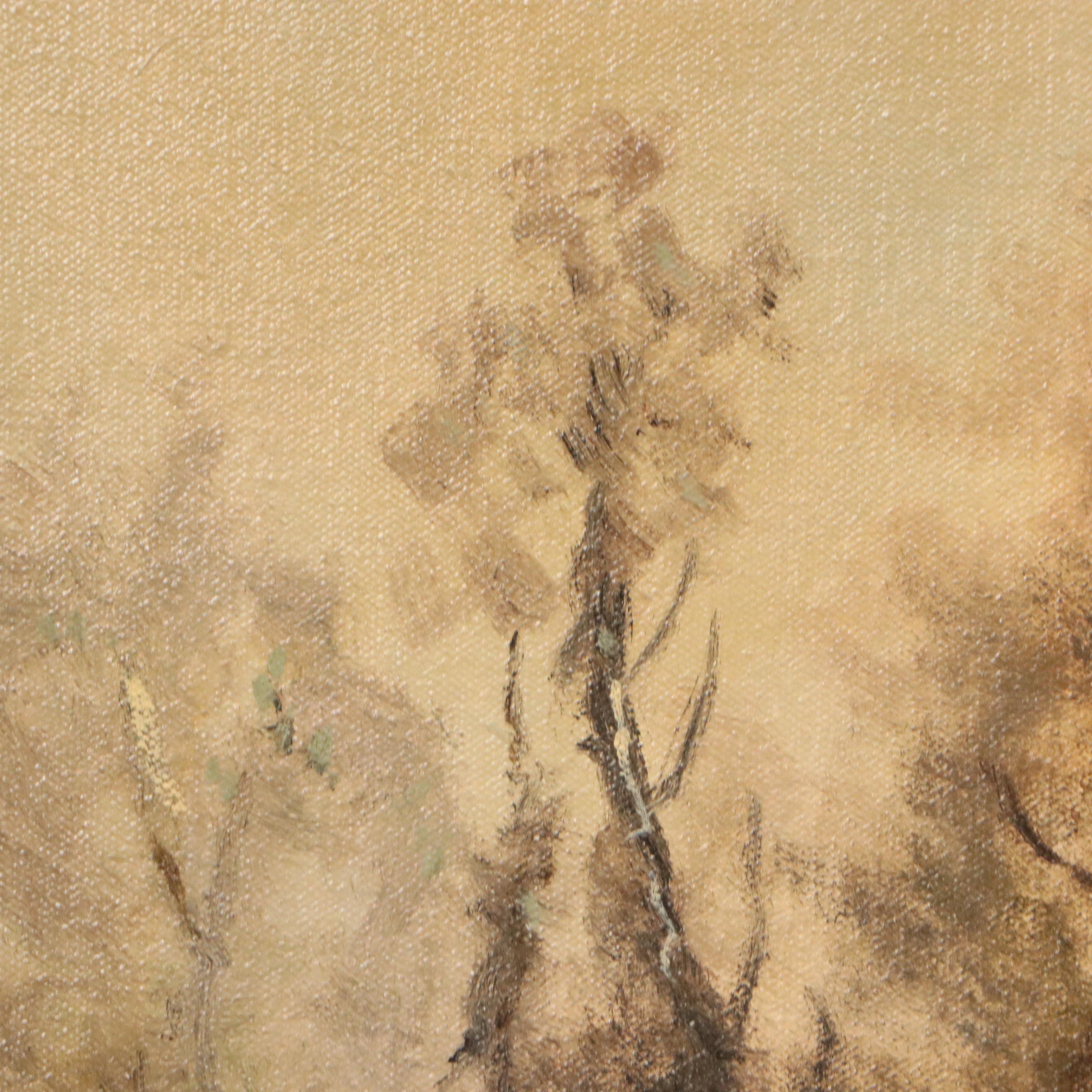 W. Gumann Landscape Oil Painting of Cottage in Wild