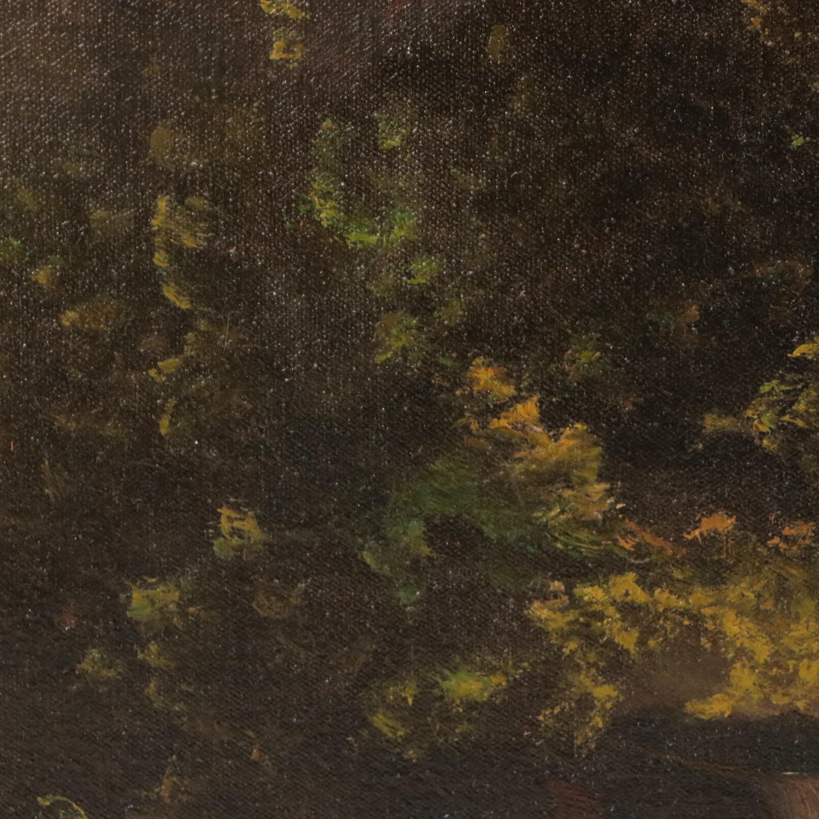 W. Gumann Landscape Oil Painting of Cottage in Wild