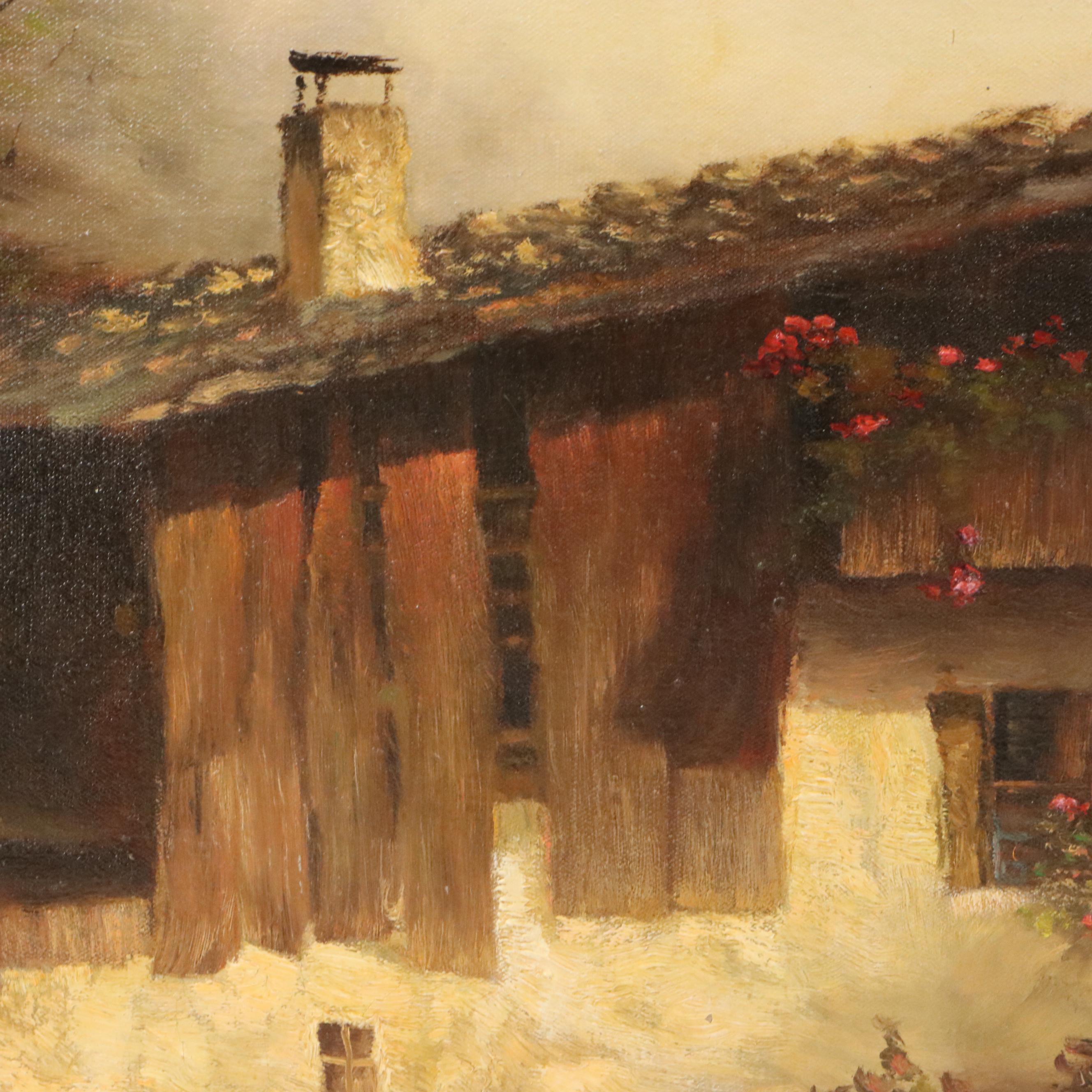 W. Gumann Landscape Oil Painting of Cottage in Wild