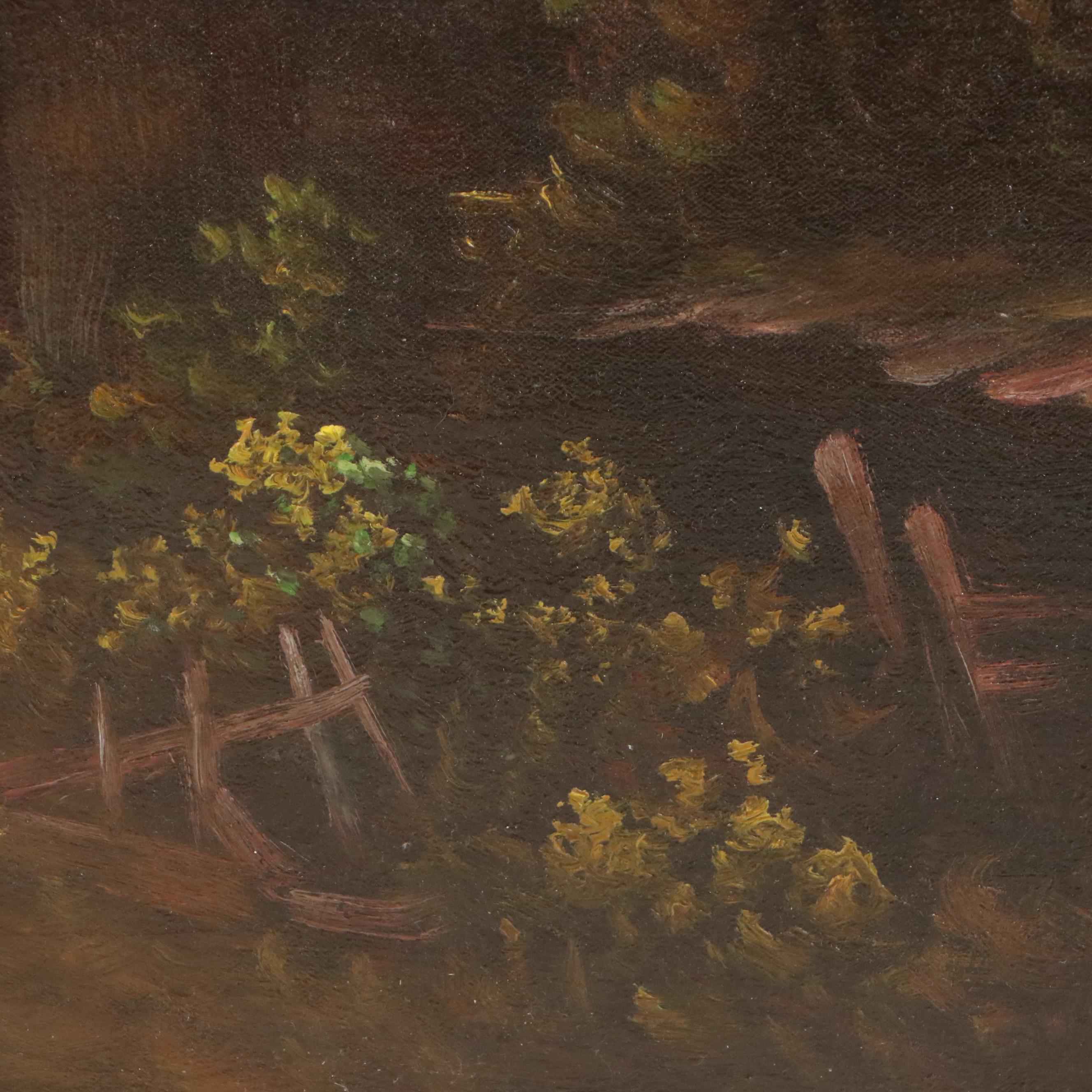 W. Gumann Landscape Oil Painting of Cottage in Wild