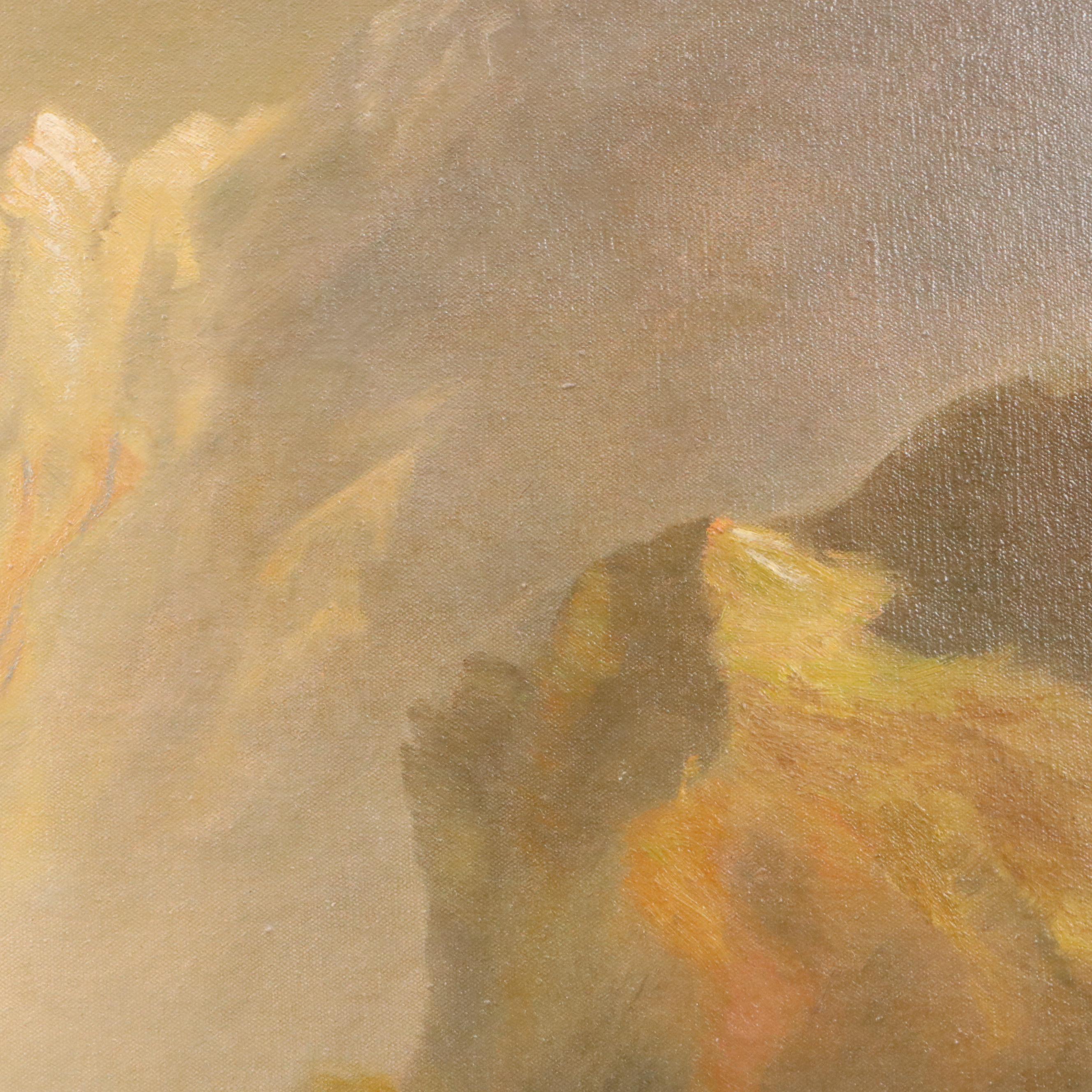 W. Gumann Landscape Oil Painting of Cottage in Wild