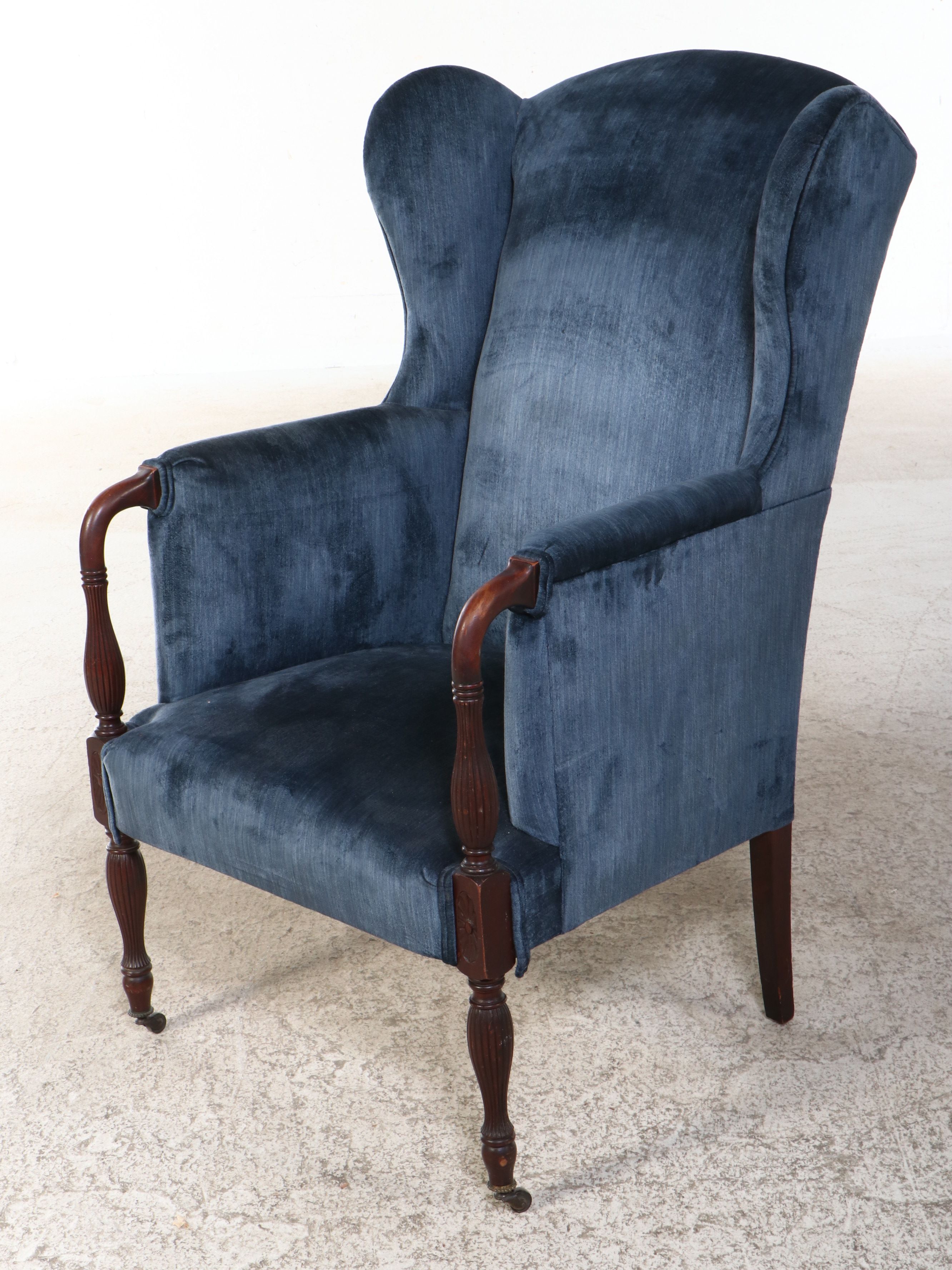 American Sheraton Carved Mahogany Wing Chair, 19th Century