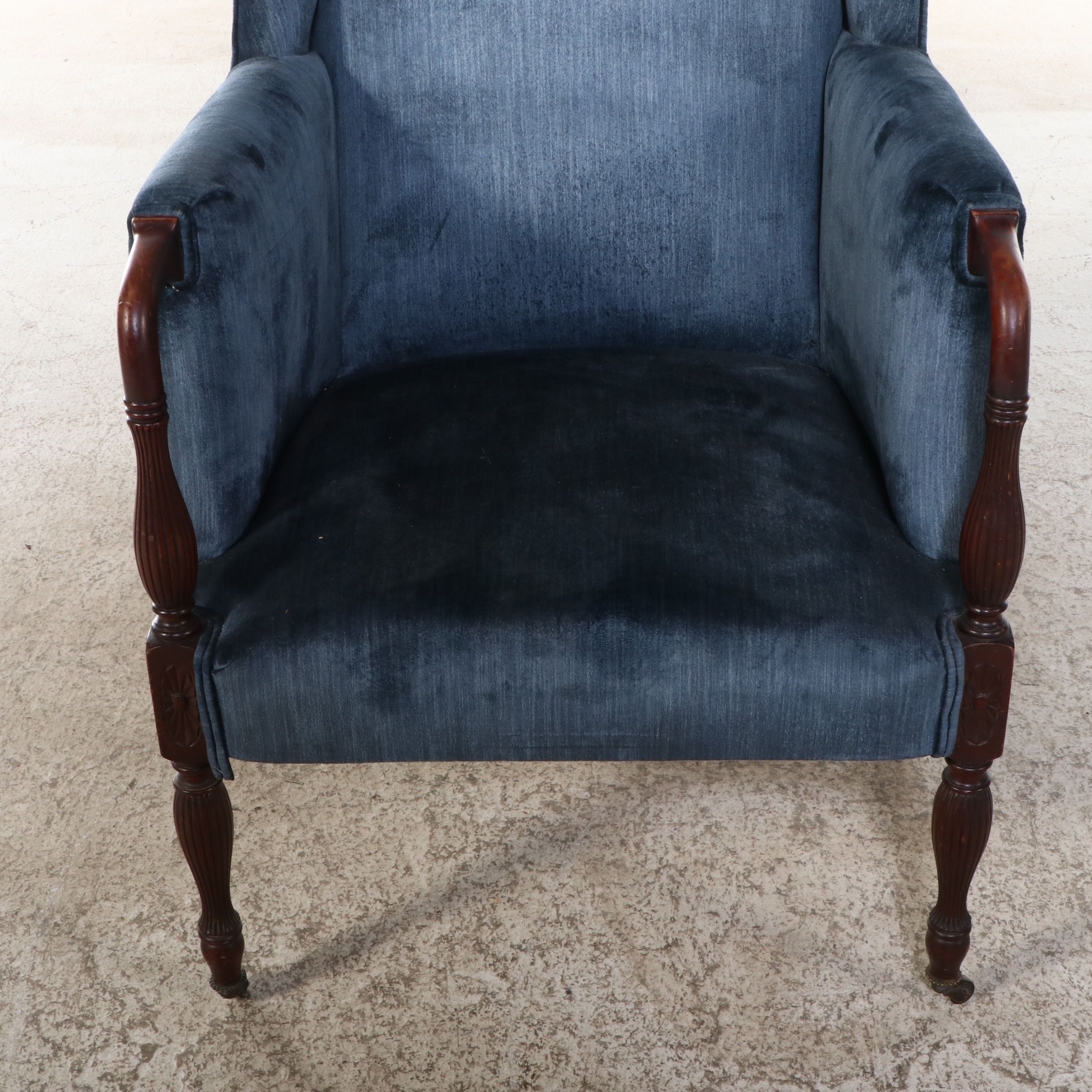 American Sheraton Carved Mahogany Wing Chair, 19th Century