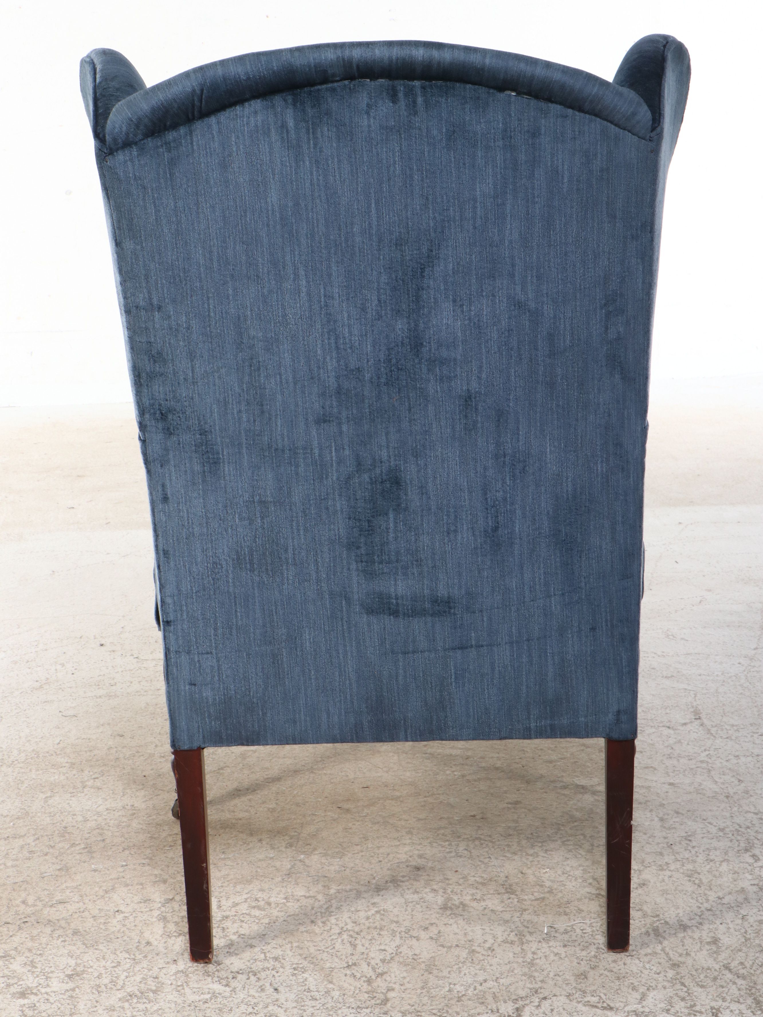 American Sheraton Carved Mahogany Wing Chair, 19th Century