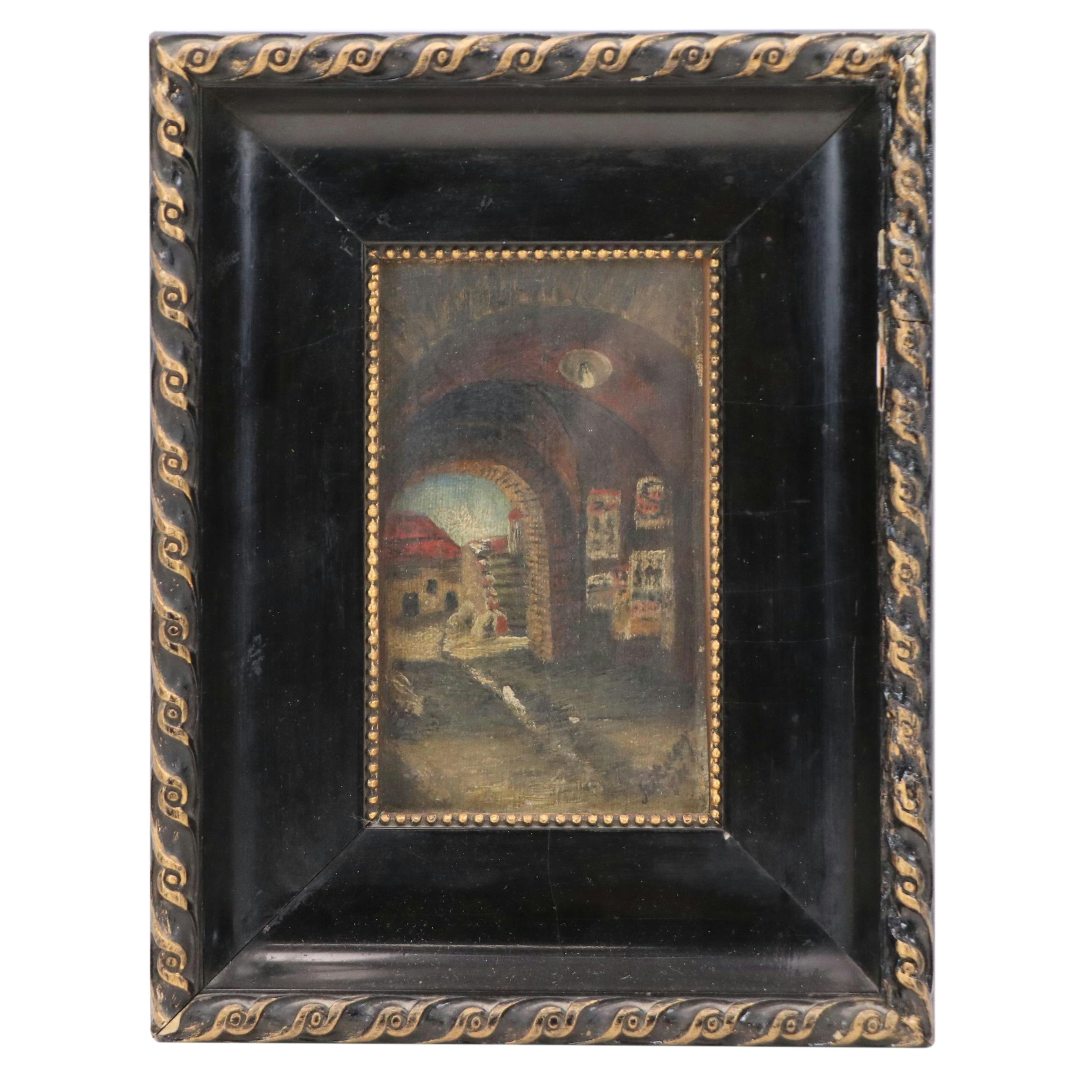 Continental School Oil Painting of Tunnel Interior, 20th Century