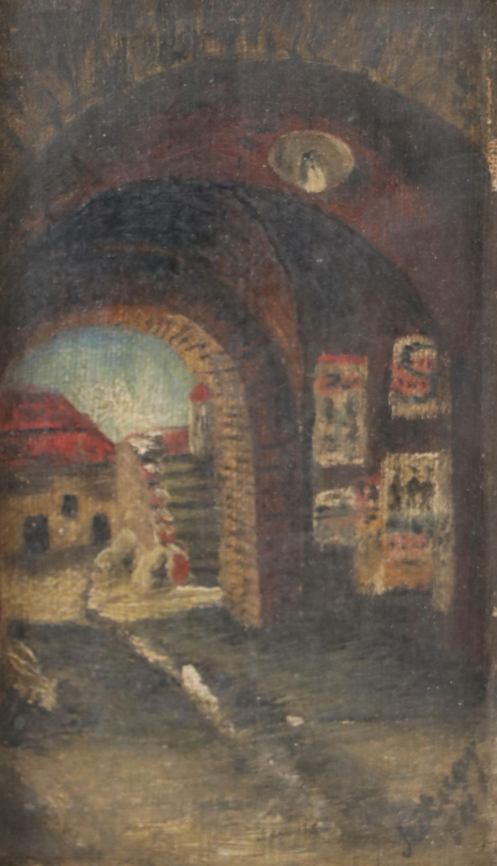 Continental School Oil Painting of Tunnel Interior, 20th Century
