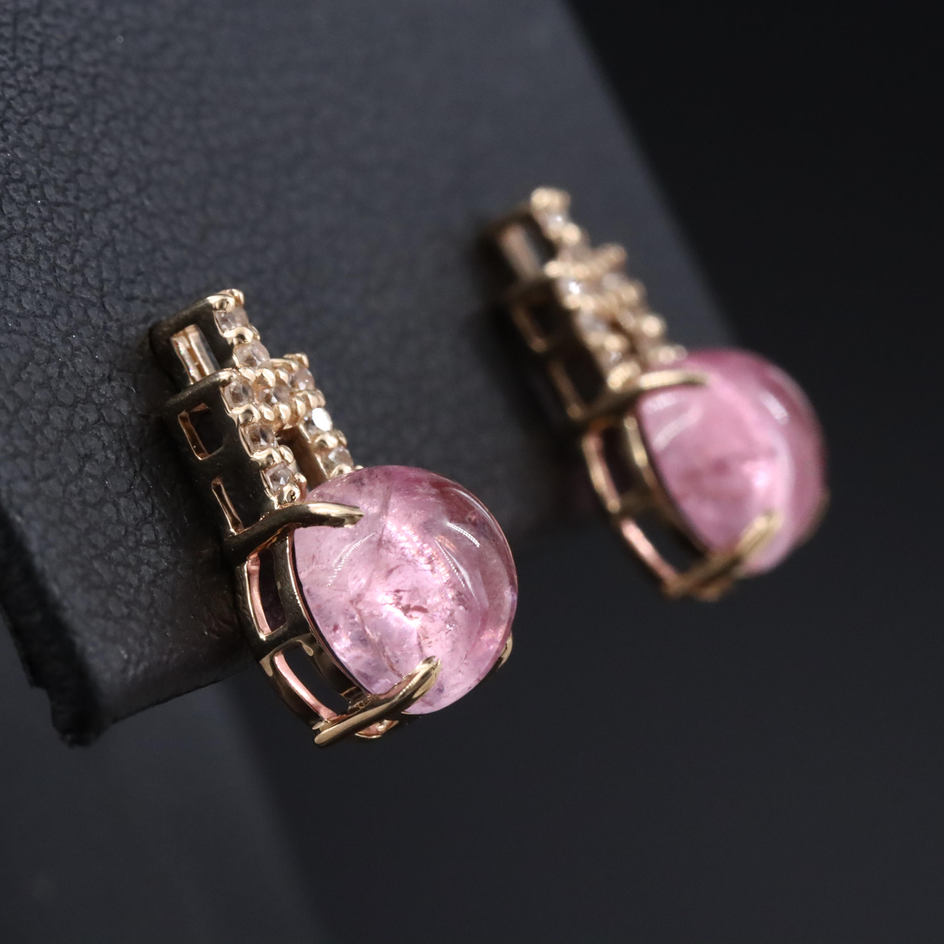 14K Pink Tourmaline and White Sapphire Earrings