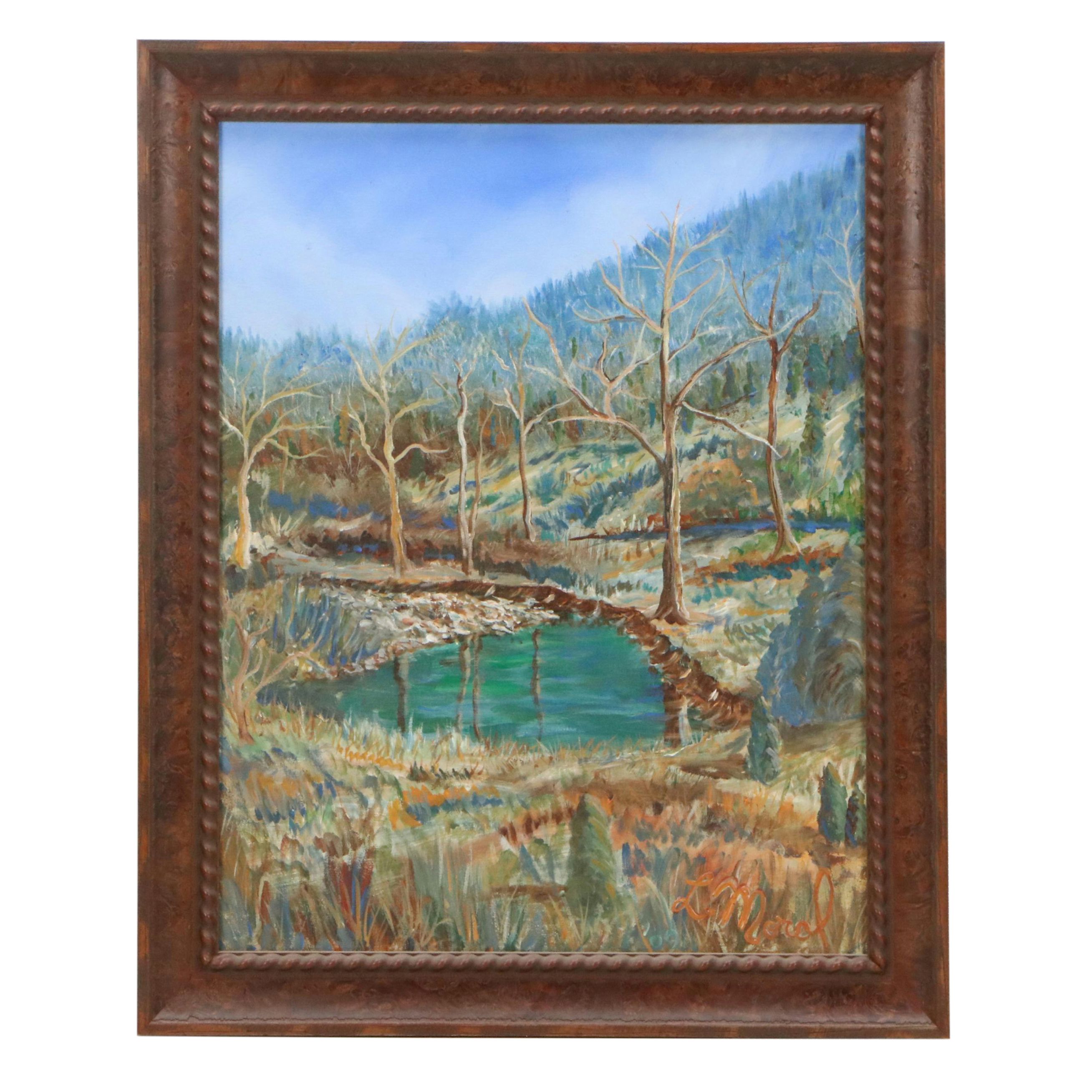 L. Moral Woodland Landscape Oil Painting, 2009