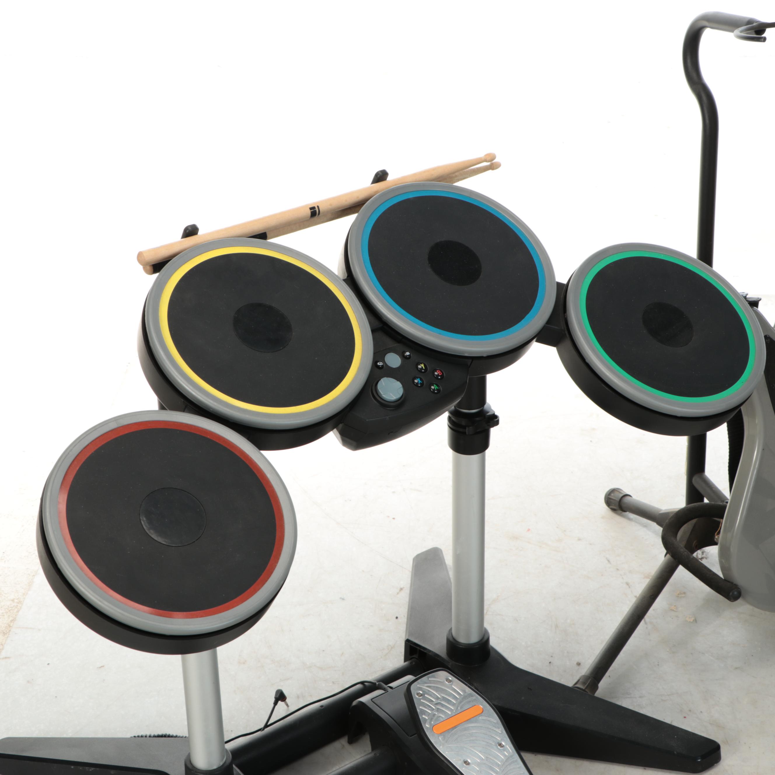 Guitar Hero Drum Set with Guitar Controllers and Other Accessories