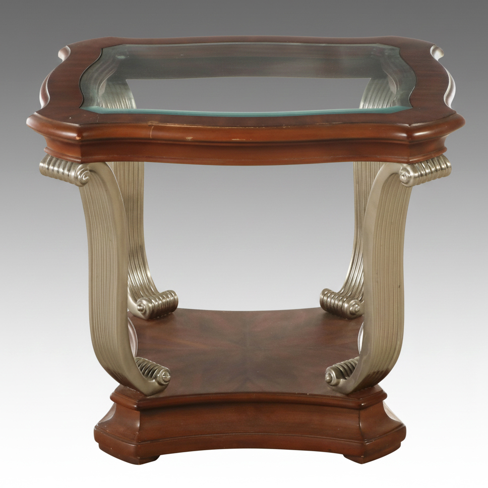 End Table with Inset Glass Top, Late 20th/Early 21st Century