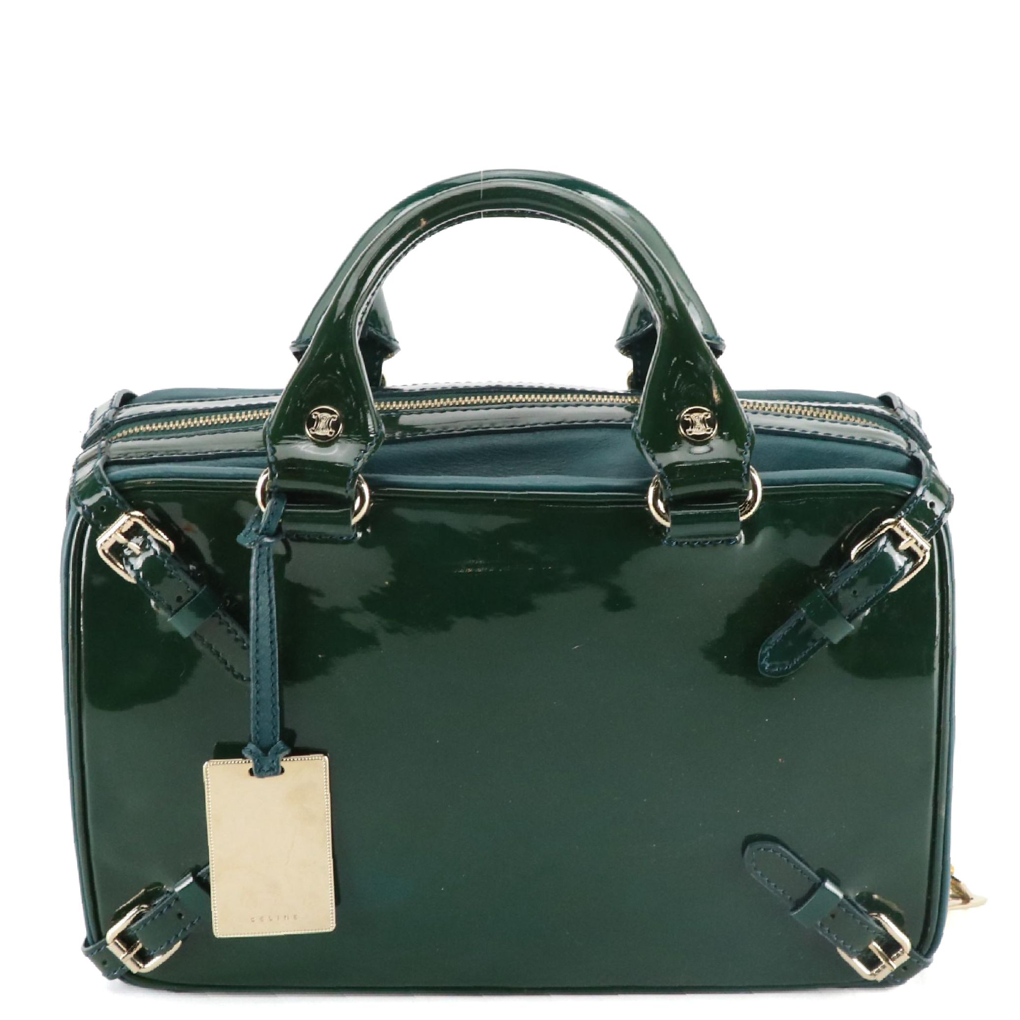 Celine Zip-Around Handbag in Emerald Green Patent Leather