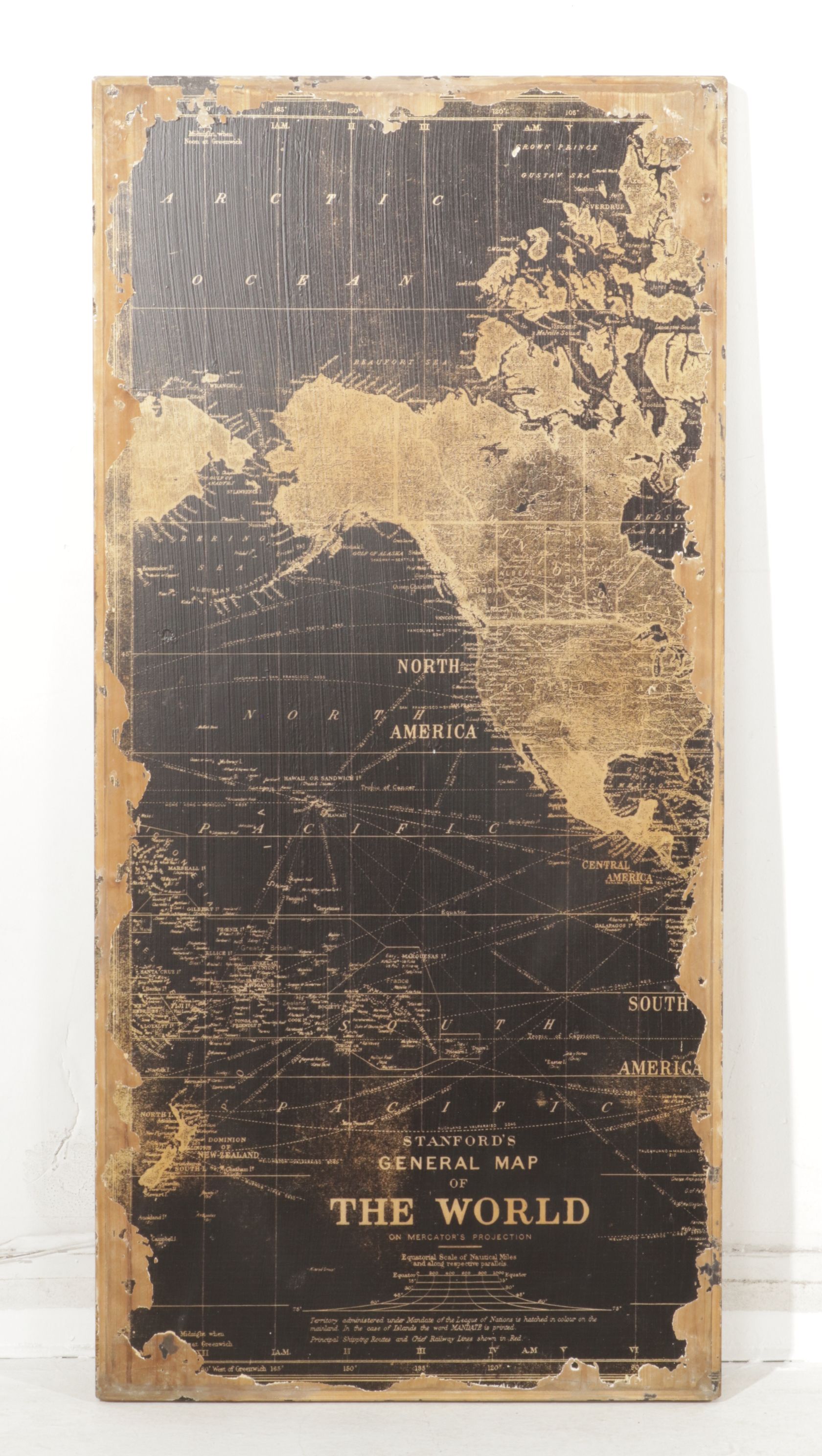 Three-Part World Map Decorative Wall Hanging on Wood Backing