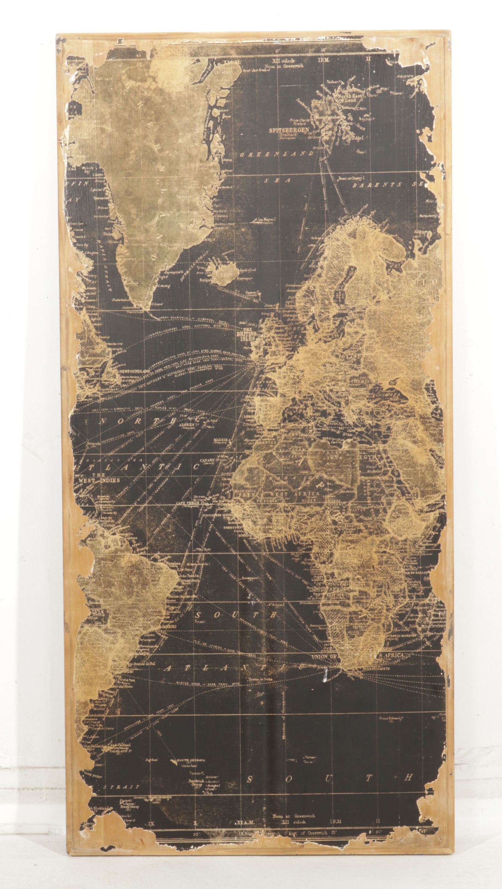 Three-Part World Map Decorative Wall Hanging on Wood Backing