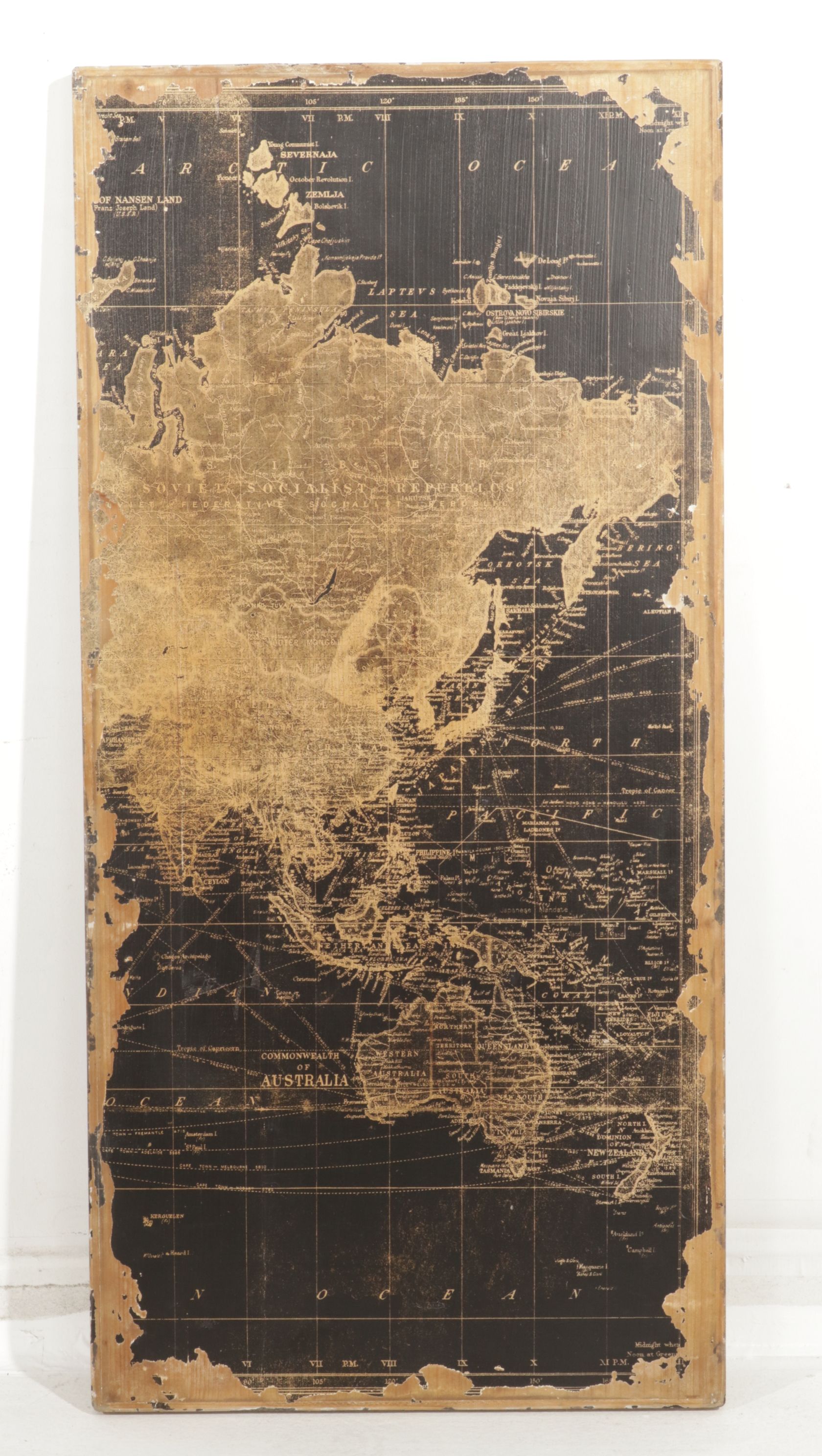 Three-Part World Map Decorative Wall Hanging on Wood Backing