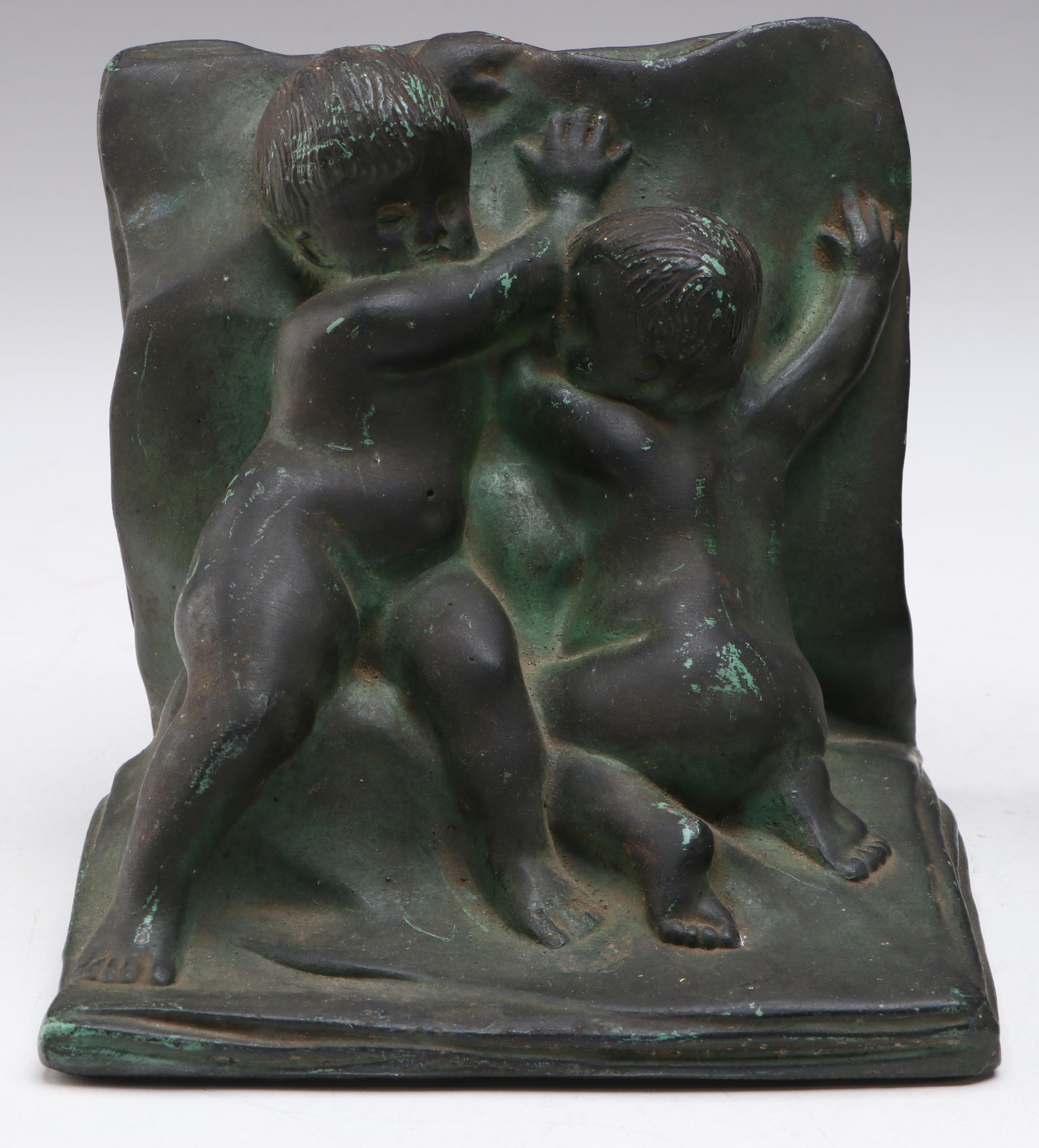 Art Deco Style Cast Metal Putti Bookends, 20th Century