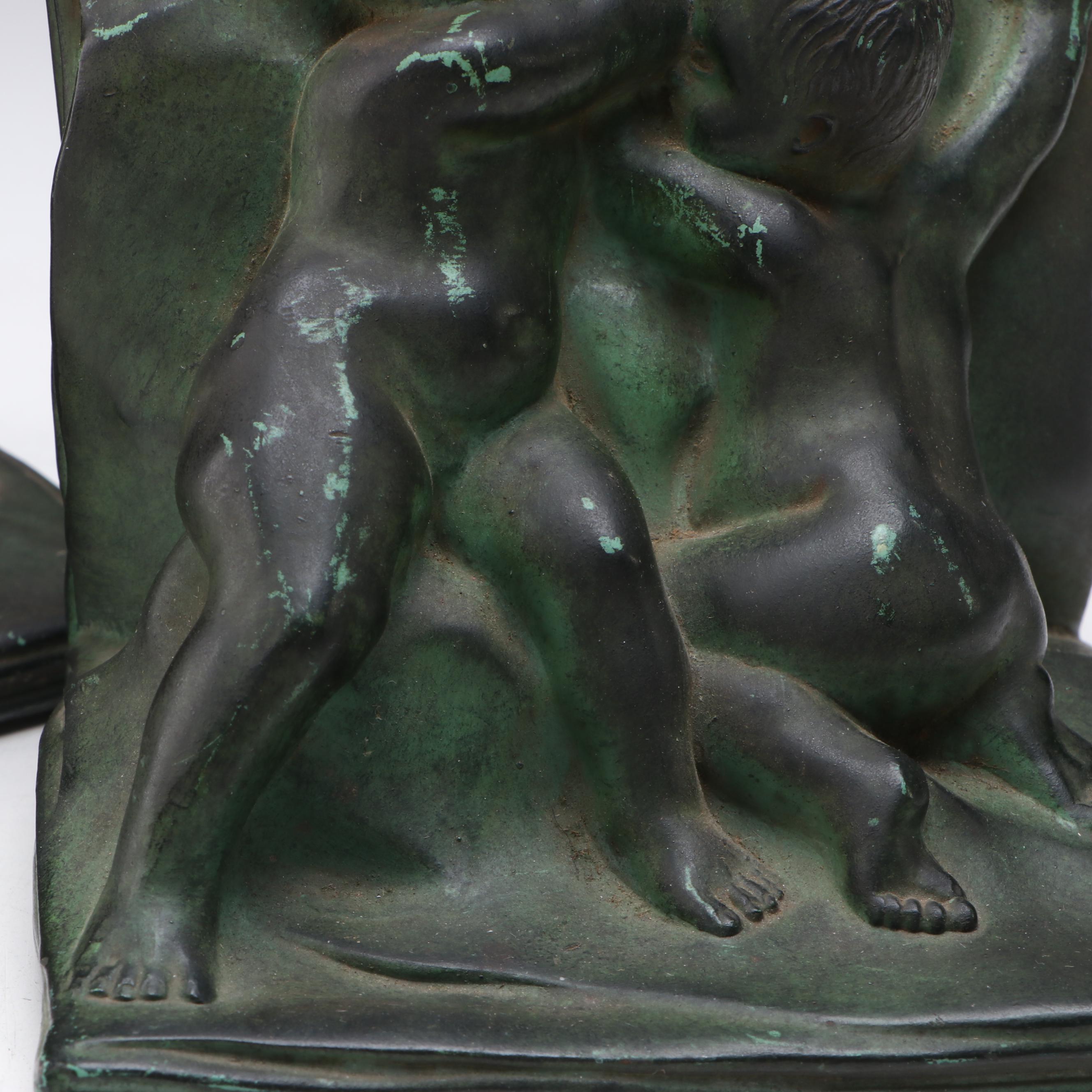 Art Deco Style Cast Metal Putti Bookends, 20th Century