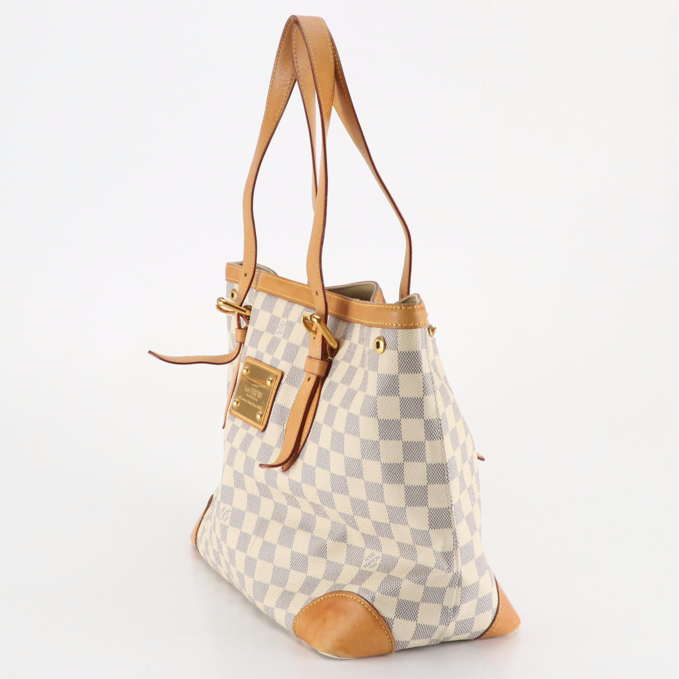 Louis Vuitton Hampstead MM Bag in Damier Azur Canvas and Vachetta Leather