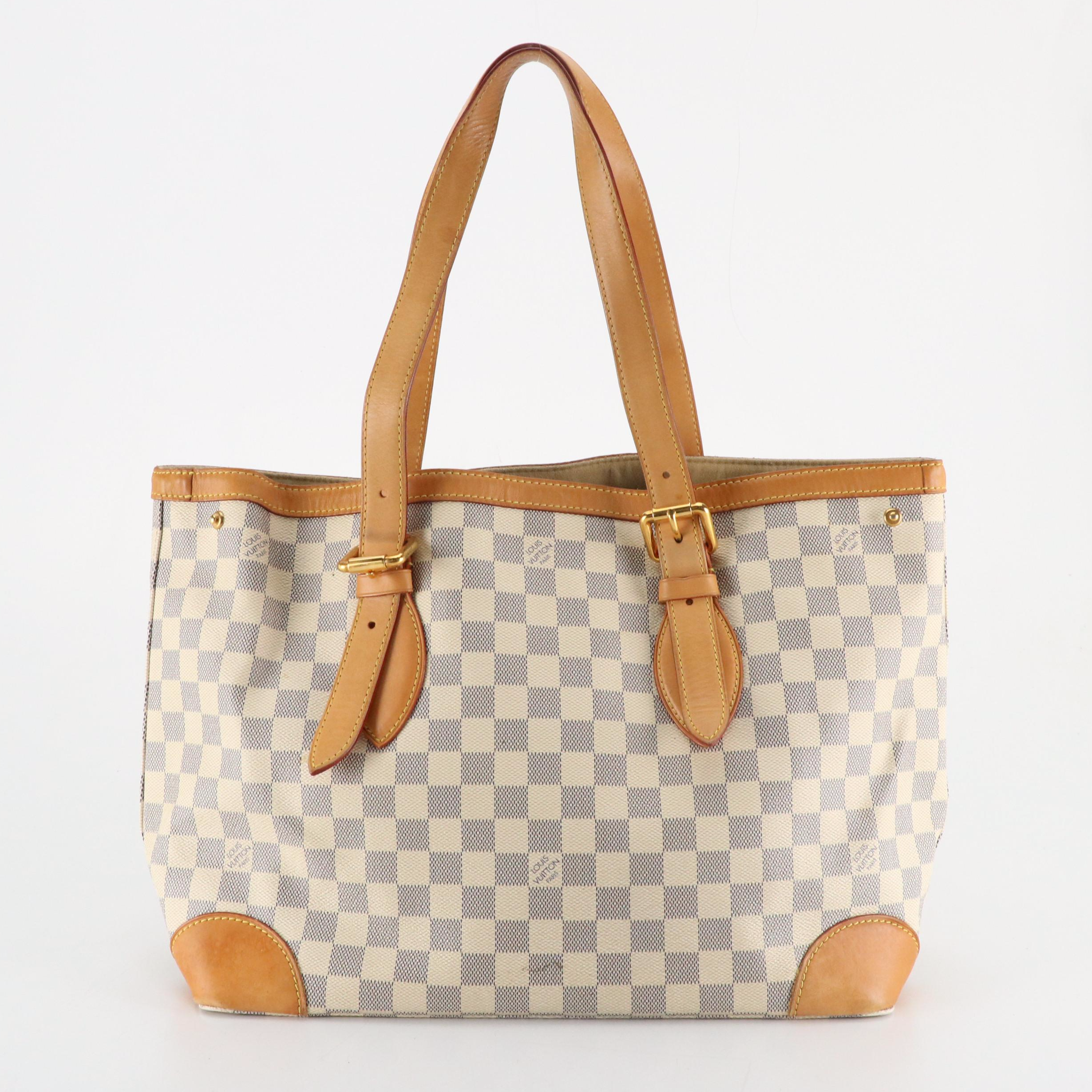 Louis Vuitton Hampstead MM Bag in Damier Azur Canvas and Vachetta Leather