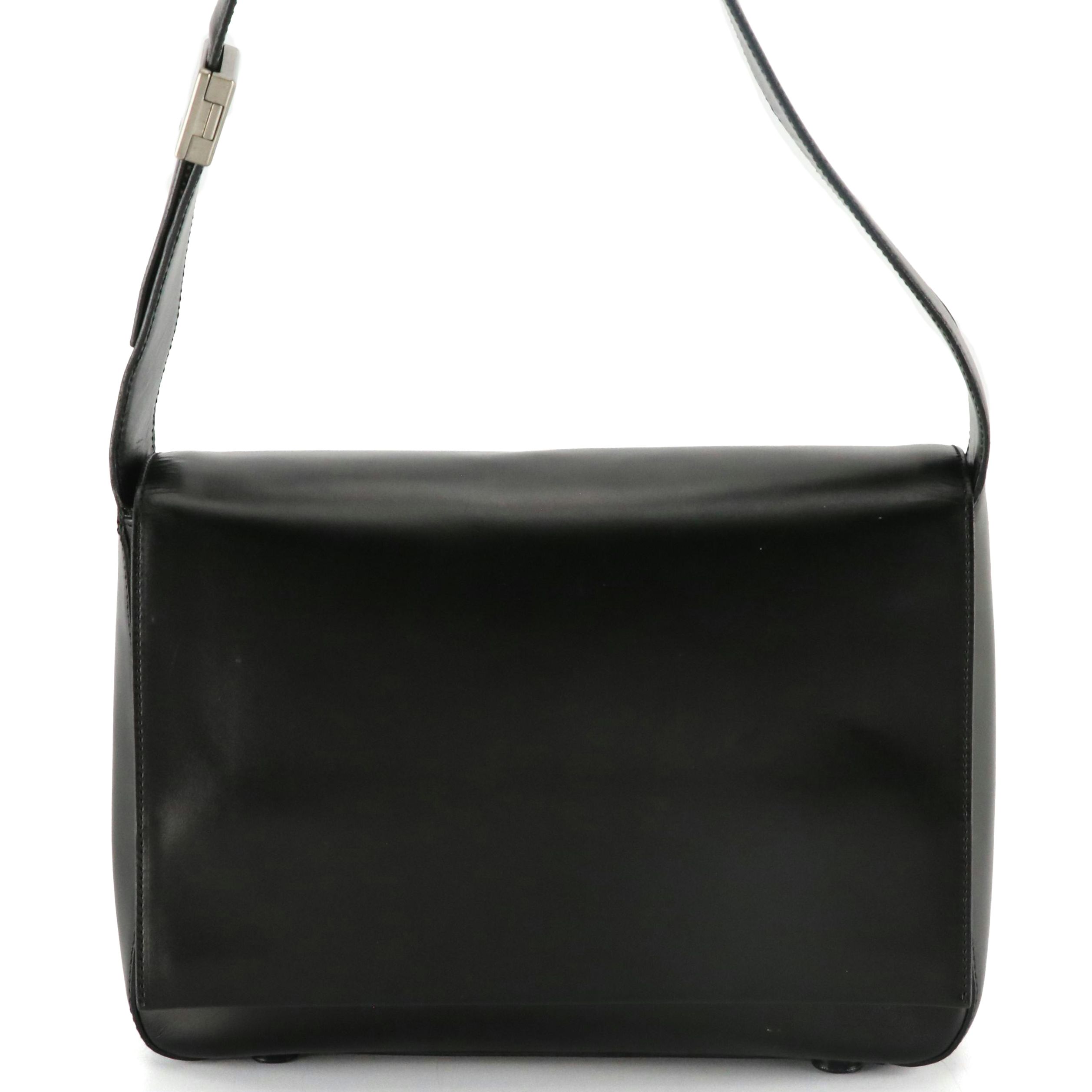 Prada Black Calfskin Leather Front-Flap Shoulder Bag