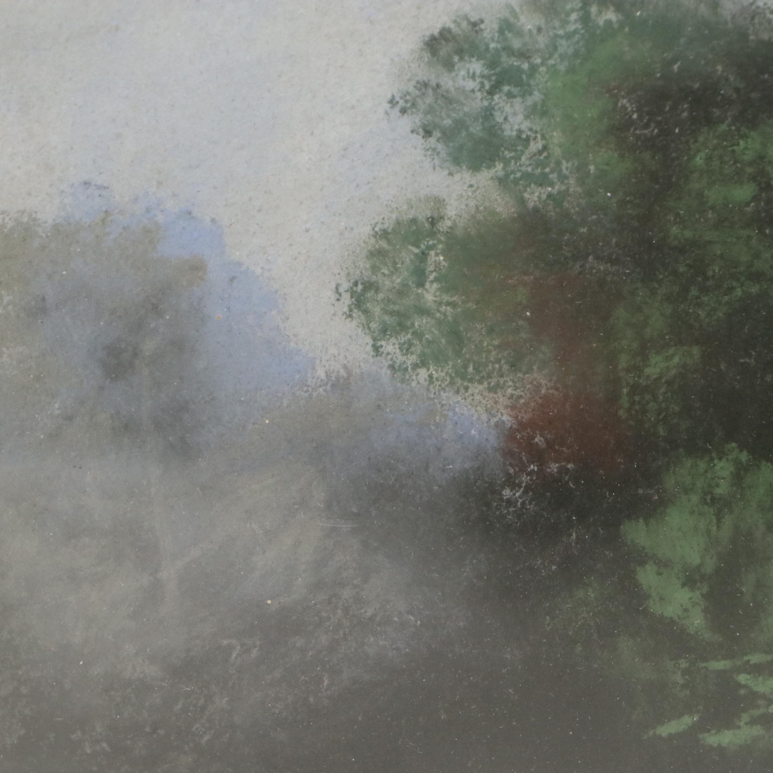 Pastel Landscape Drawing of Rural Road and Copse of Trees