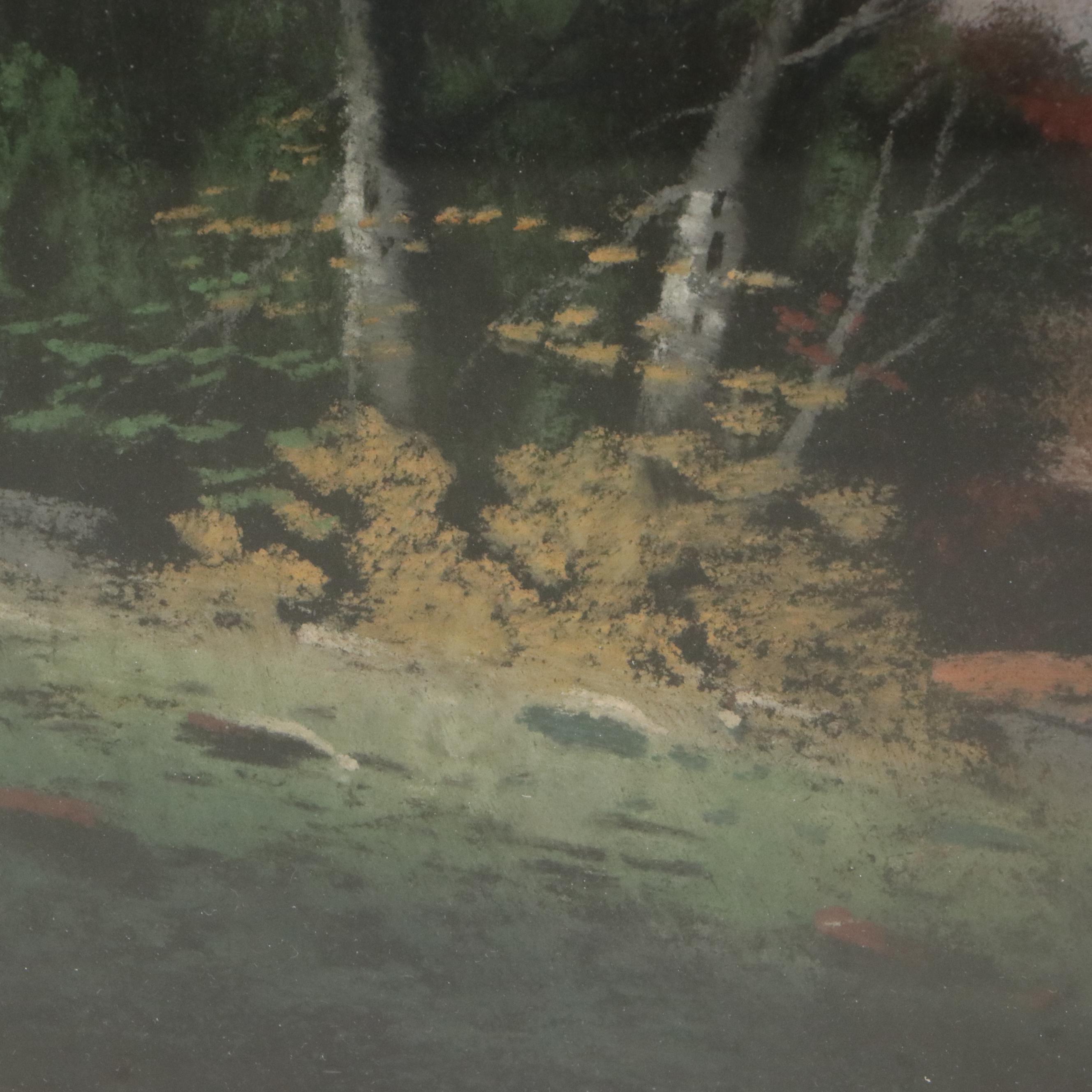 Pastel Landscape Drawing of Rural Road and Copse of Trees