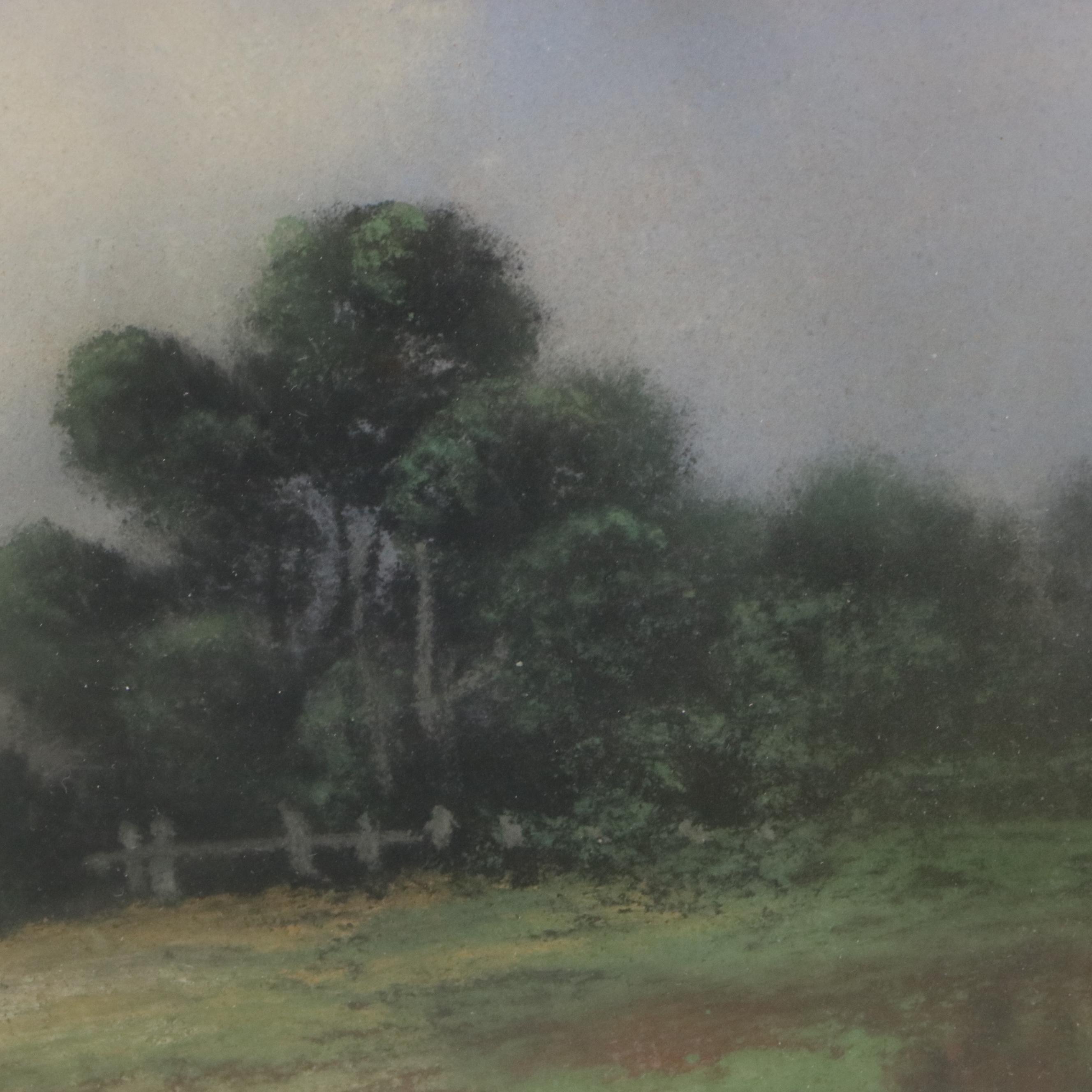 Pastel Landscape Drawing of Rural Road and Copse of Trees