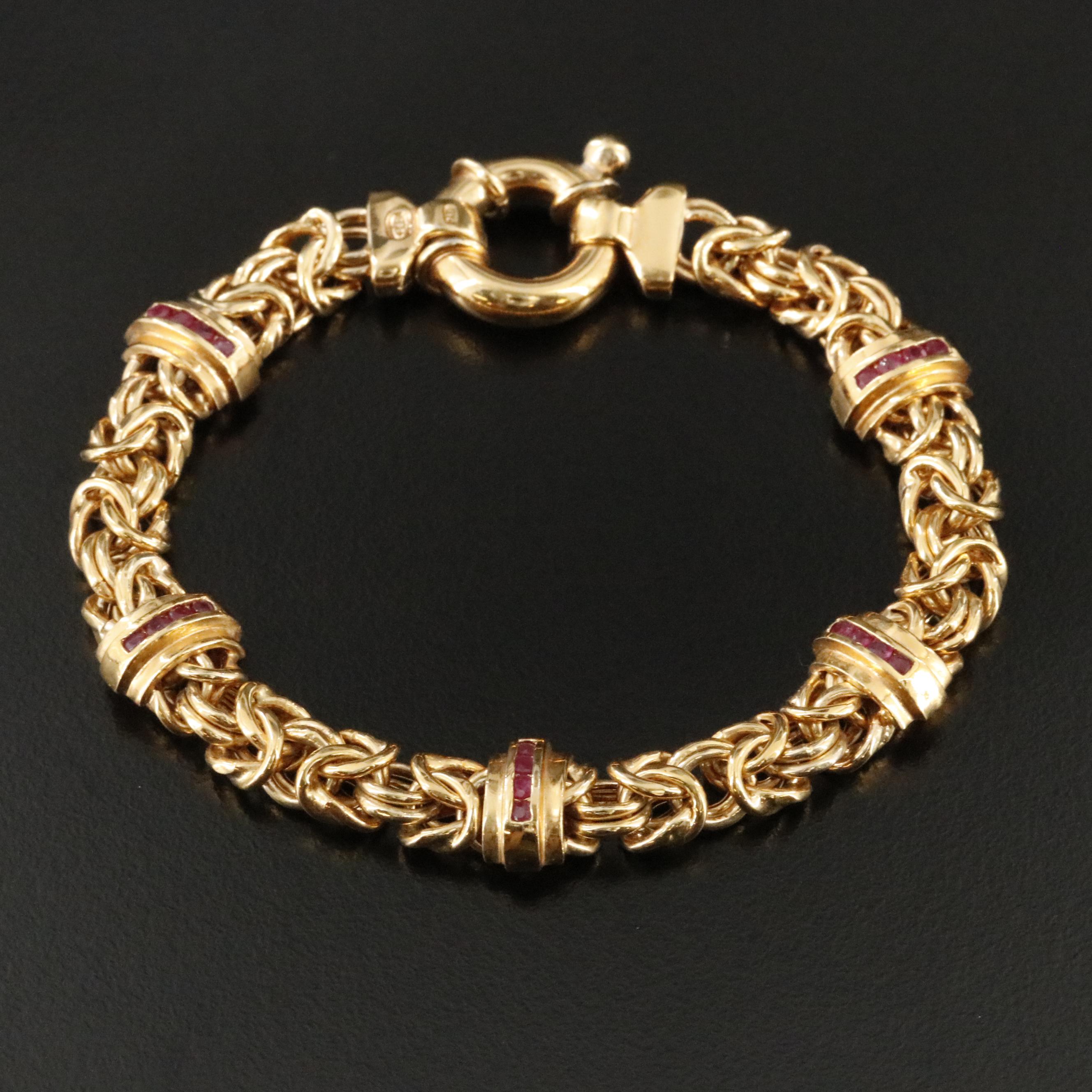 Sterling Byzantine Chain Bracelet with Ruby Stations