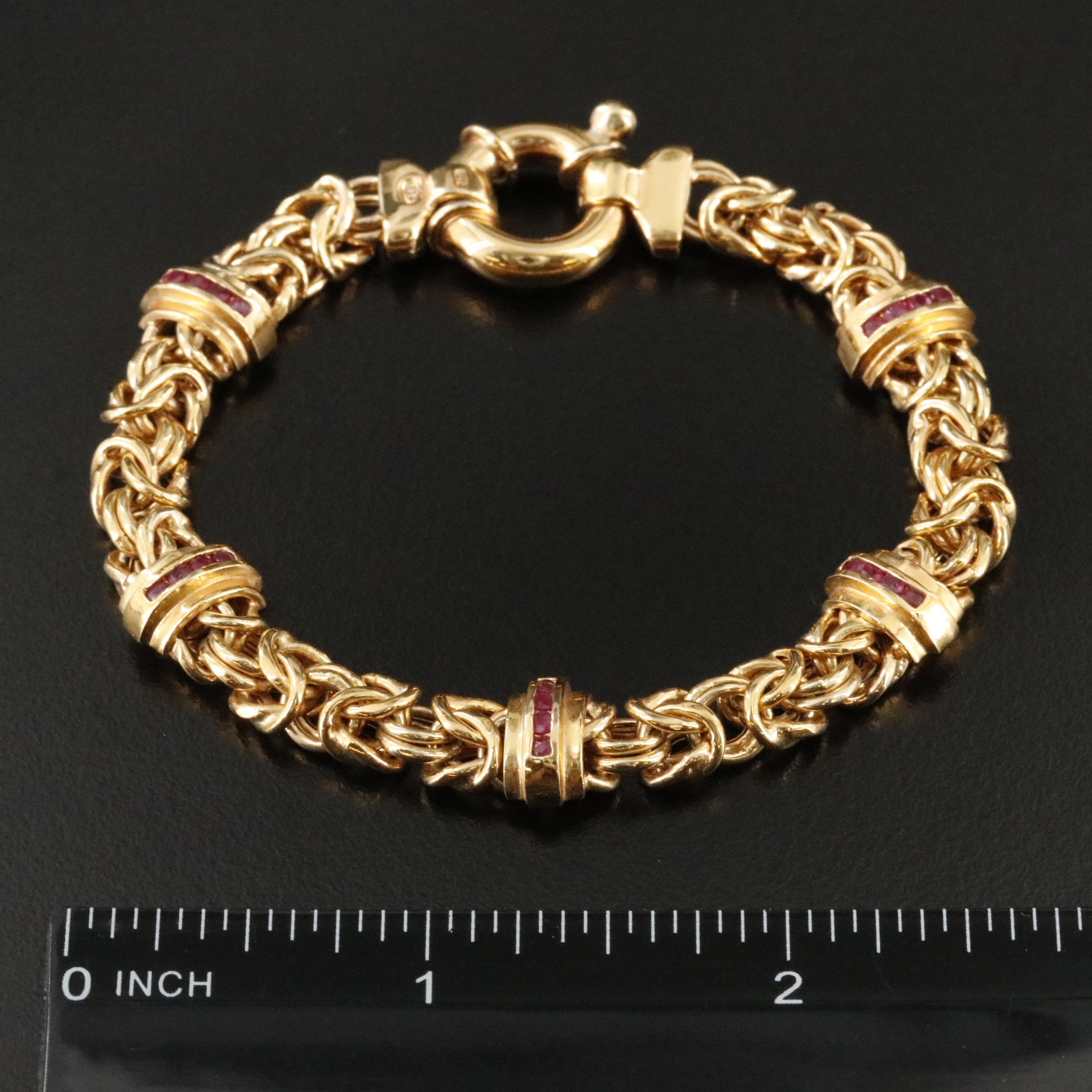 Sterling Byzantine Chain Bracelet with Ruby Stations