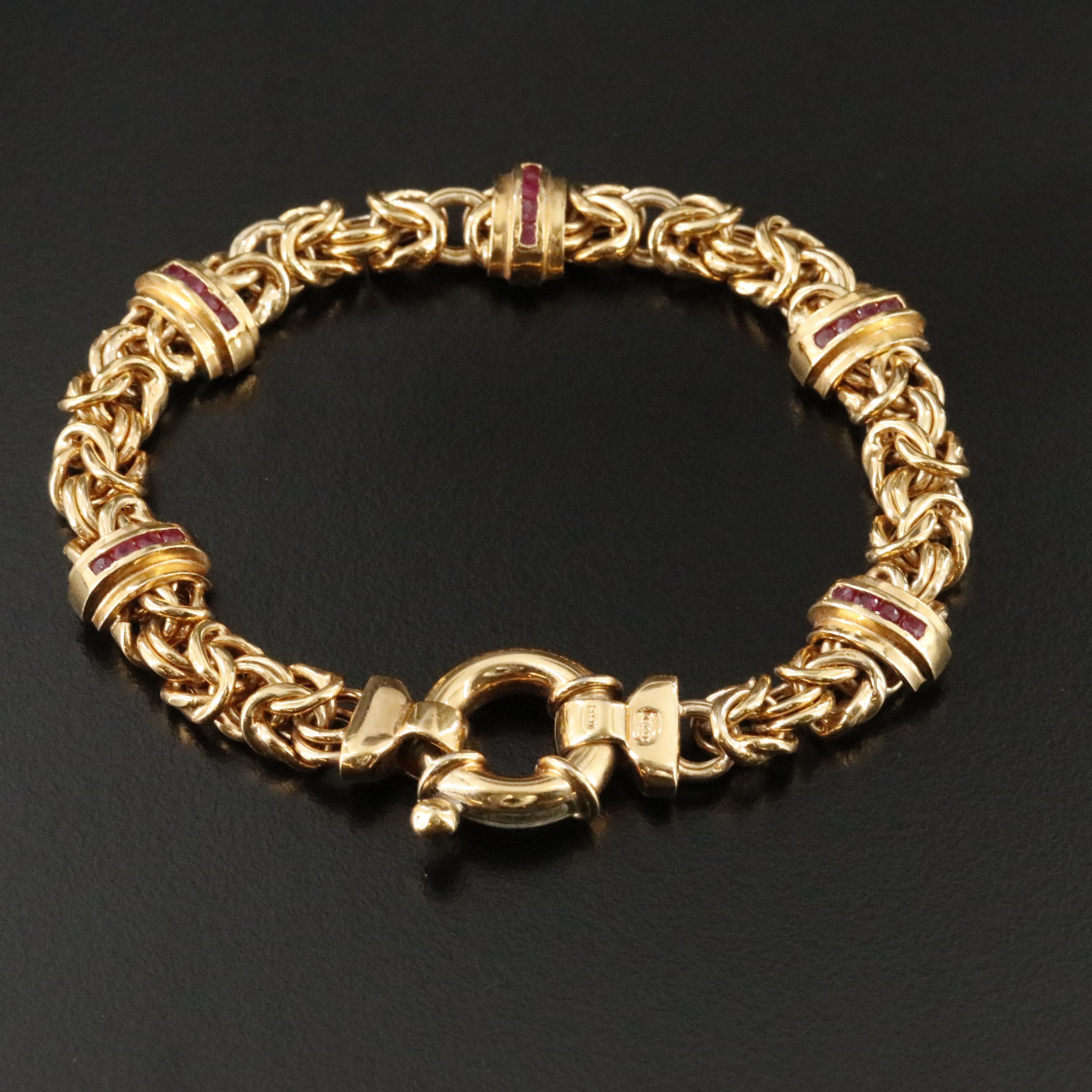 Sterling Byzantine Chain Bracelet with Ruby Stations
