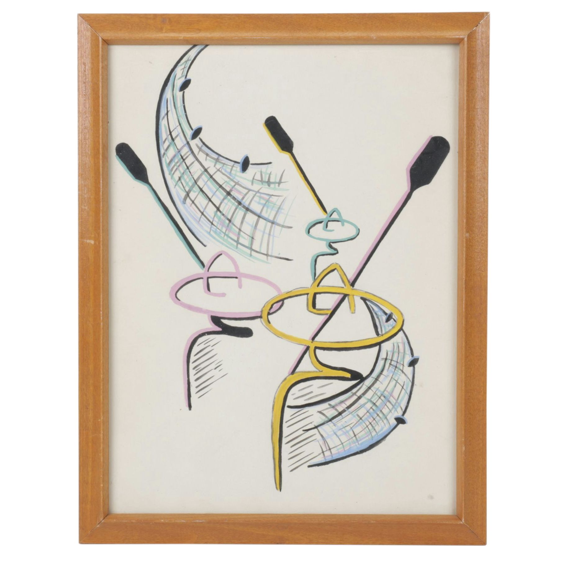 Alfredo Navarro España Stylized Acrylic Painting of Figures, 1950