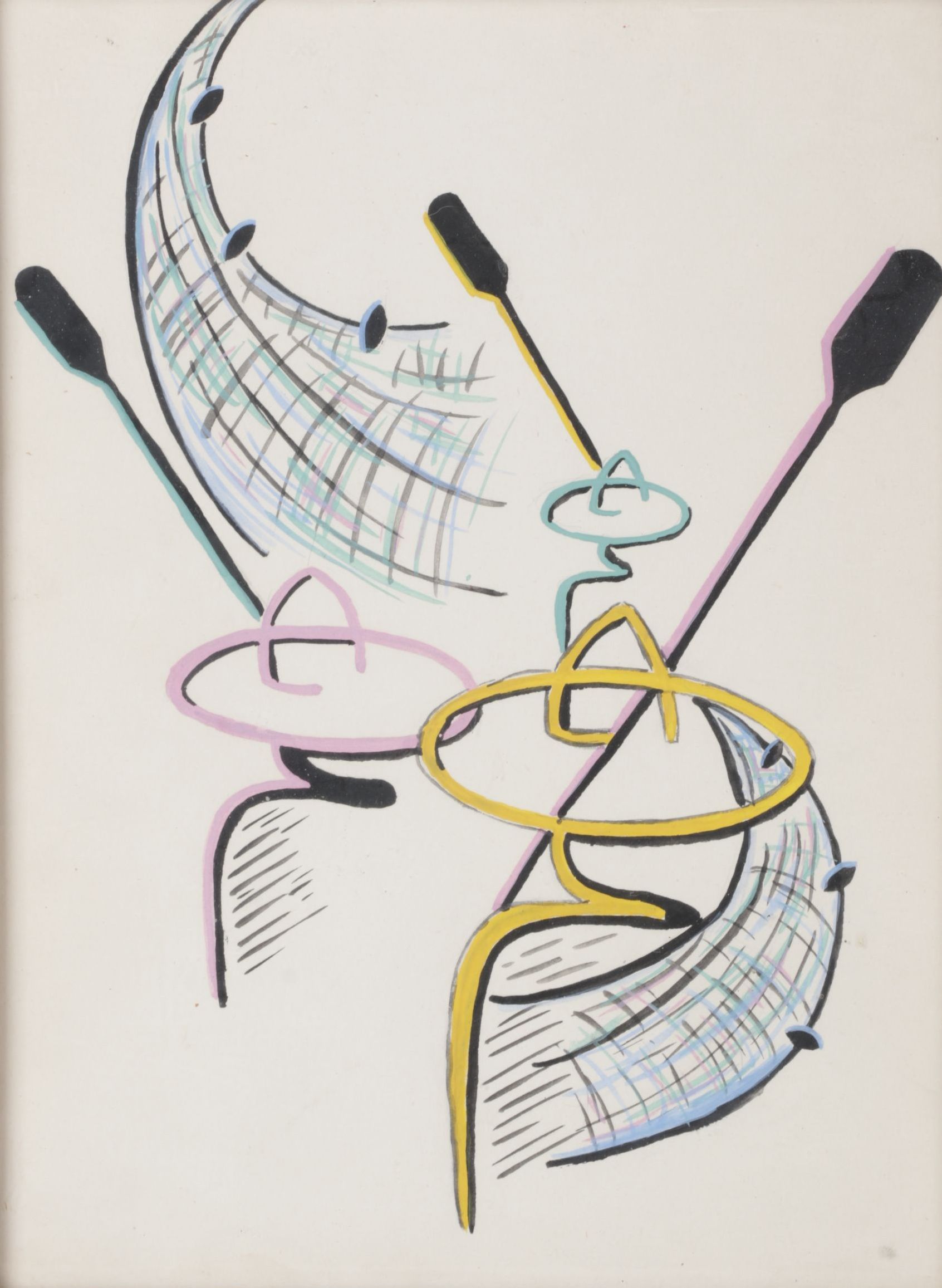 Alfredo Navarro España Stylized Acrylic Painting of Figures, 1950