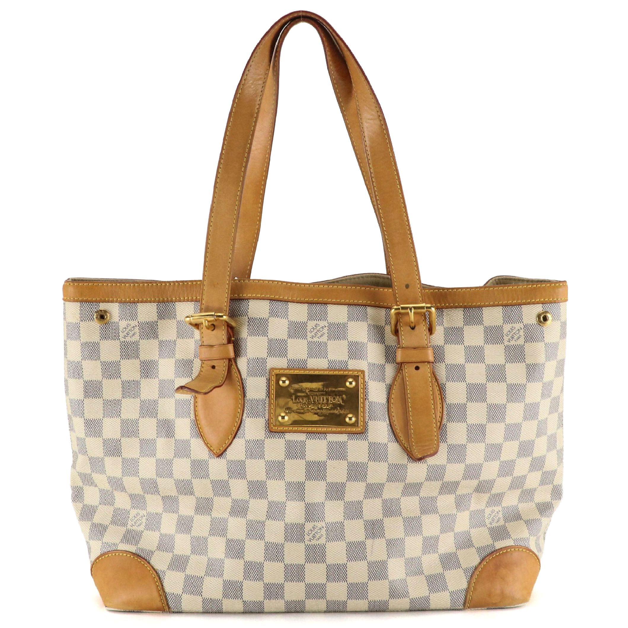 Louis Vuitton Hampstead MM Bag in Damier Azur Canvas and Vachetta Leather