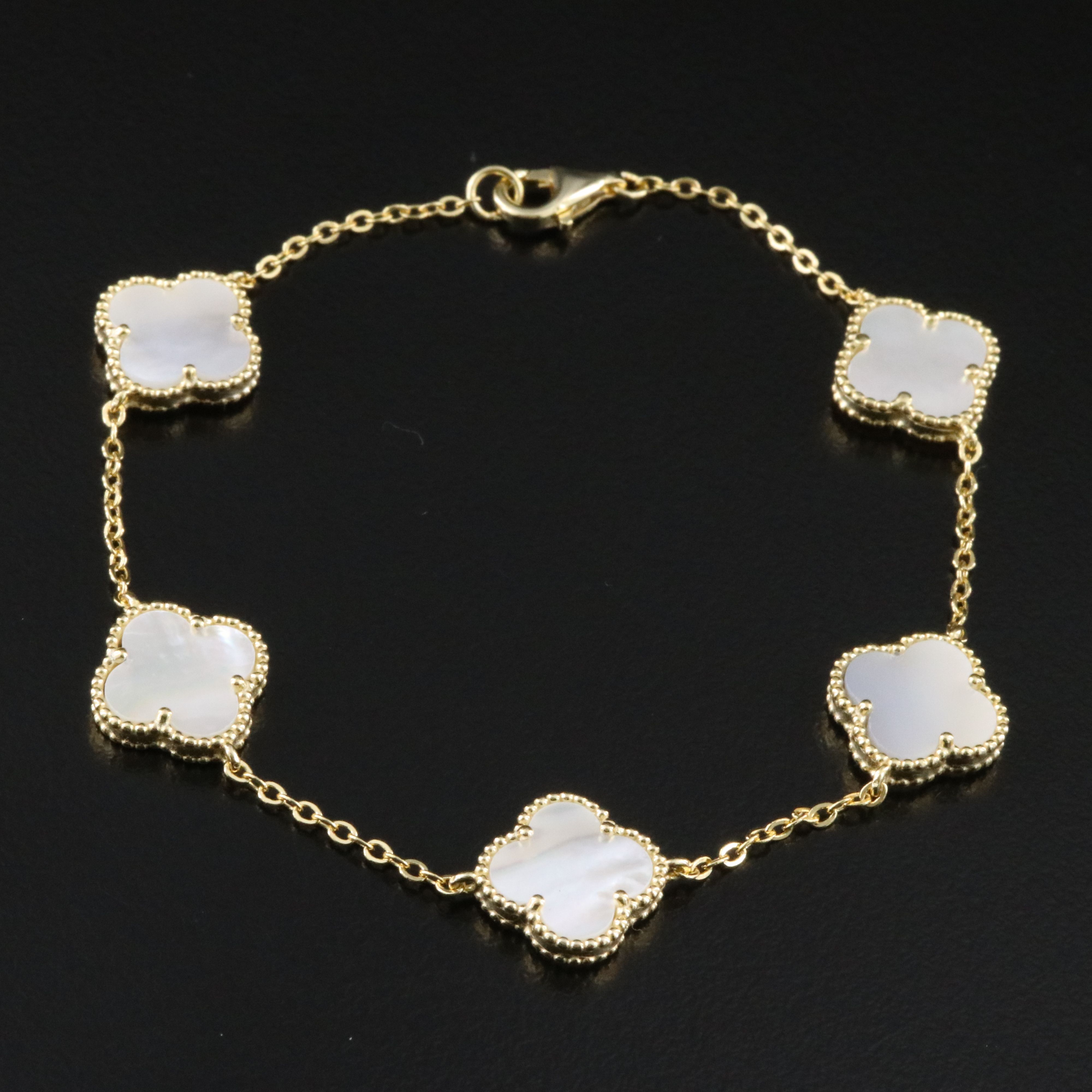 Sterling Mother-of-Pearl Quatrefoil Station Bracelet