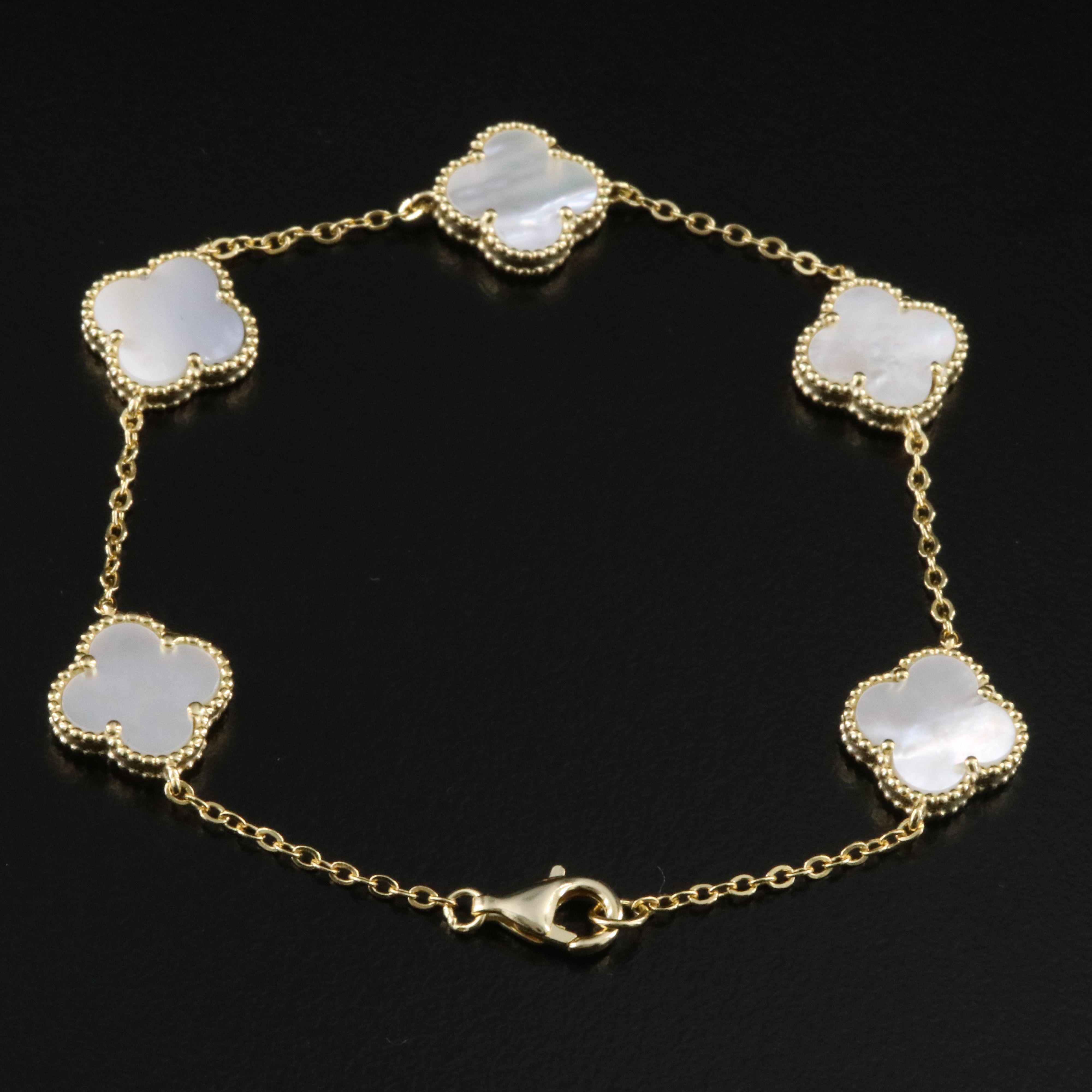 Sterling Mother-of-Pearl Quatrefoil Station Bracelet
