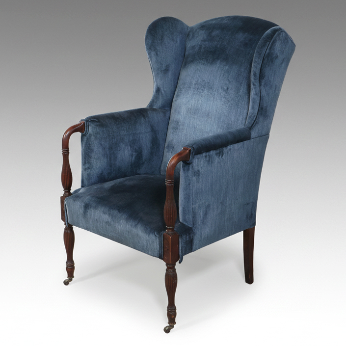 American Sheraton Carved Mahogany Wing Chair, 19th Century