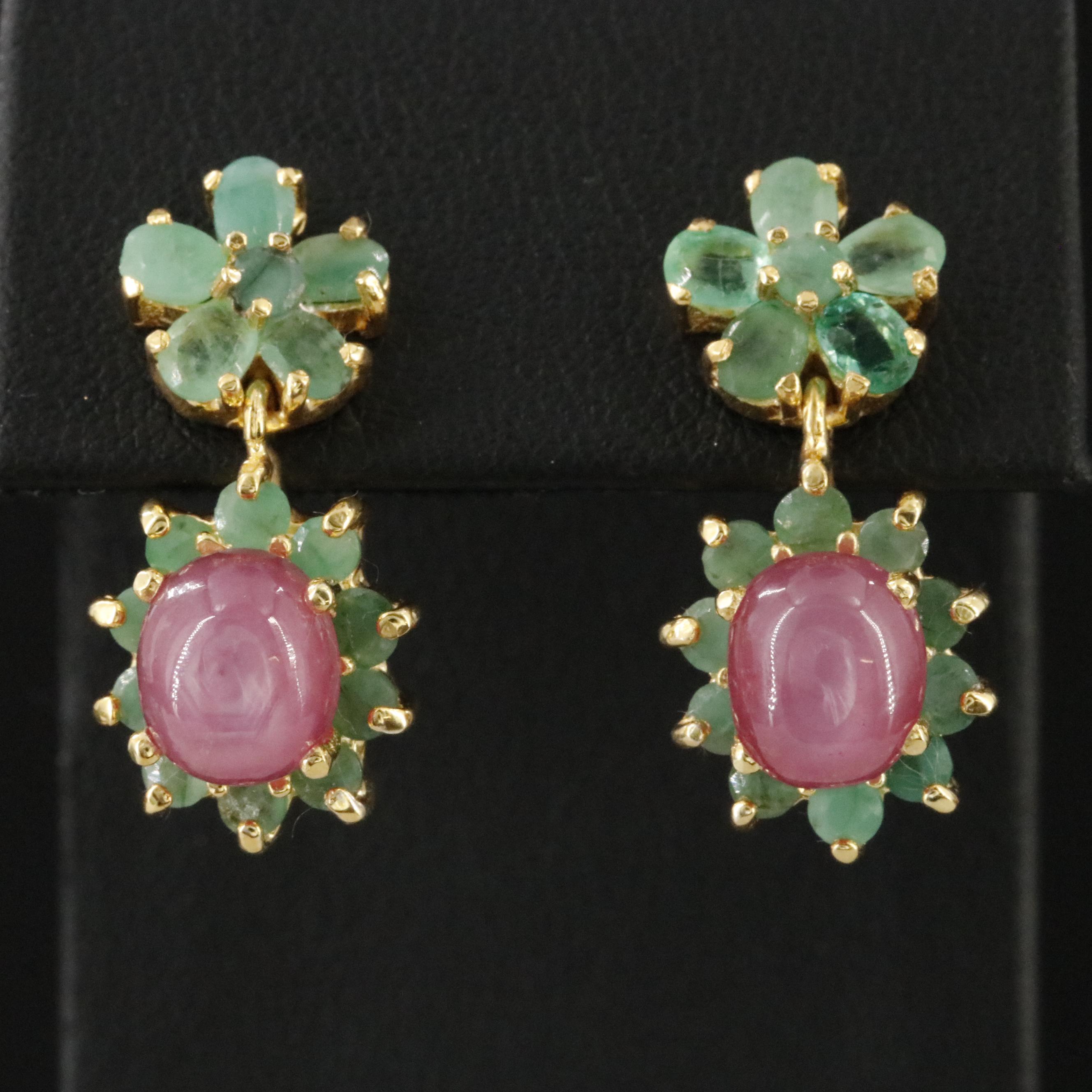 Sterling Ruby and Emerald Drop Earrings