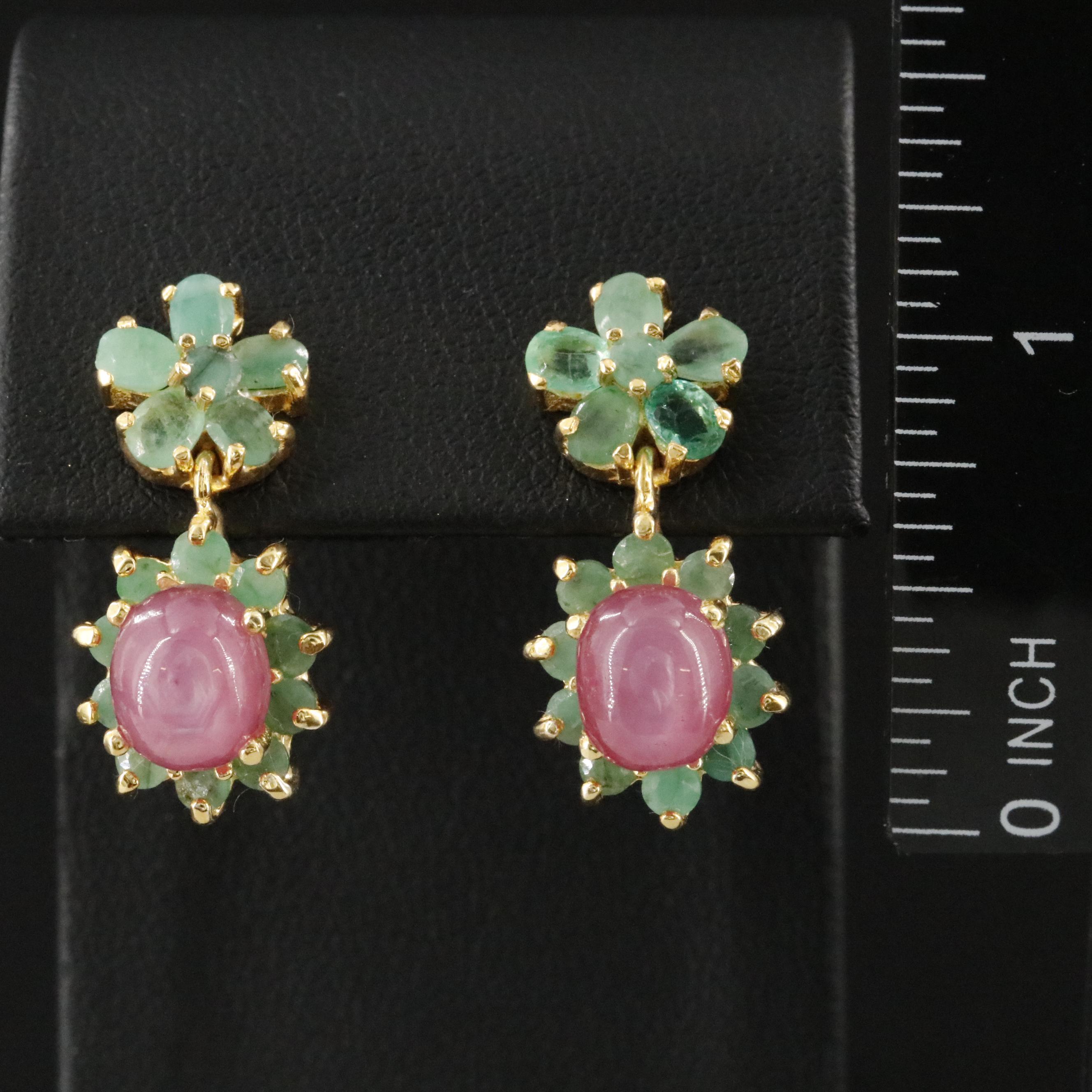 Sterling Ruby and Emerald Drop Earrings