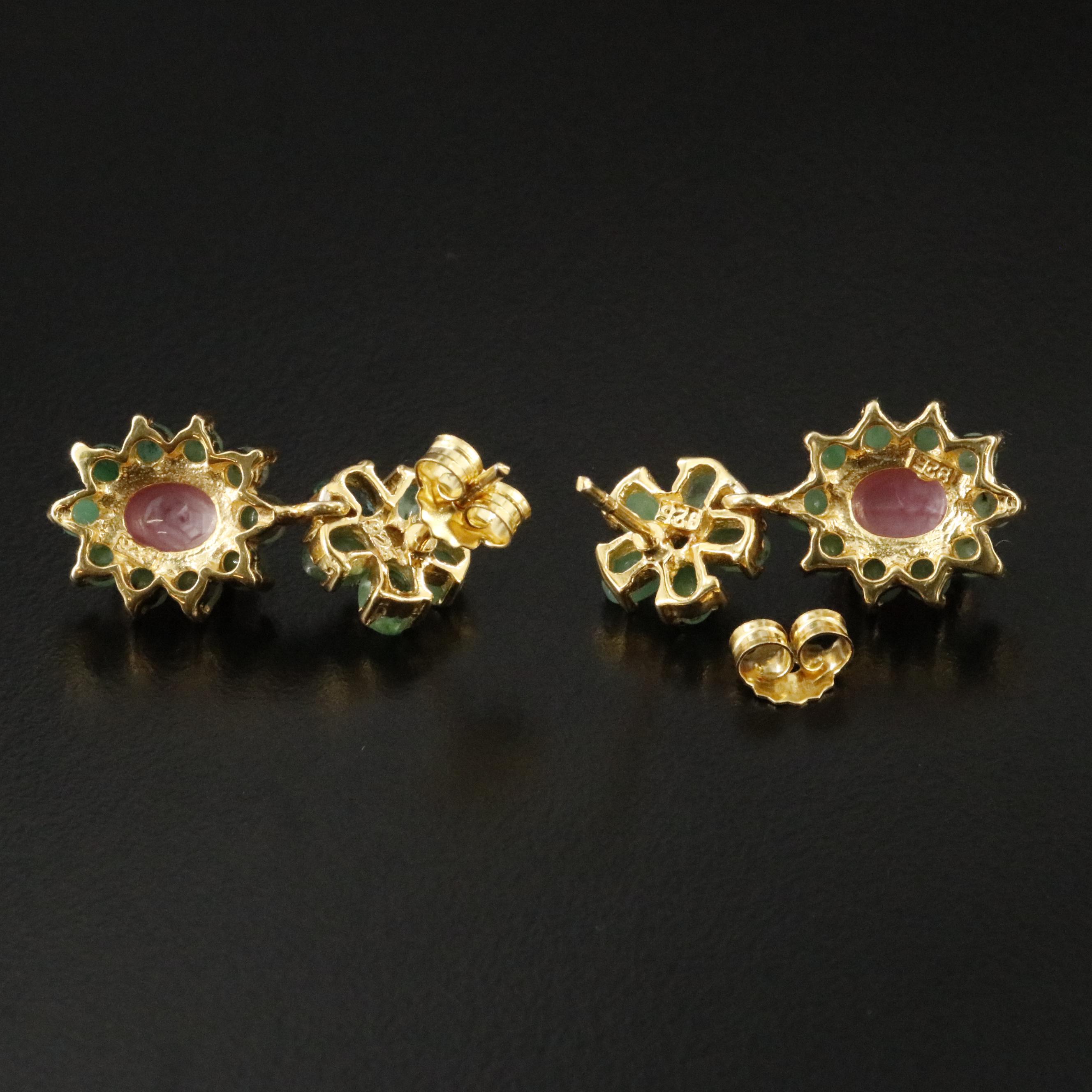 Sterling Ruby and Emerald Drop Earrings