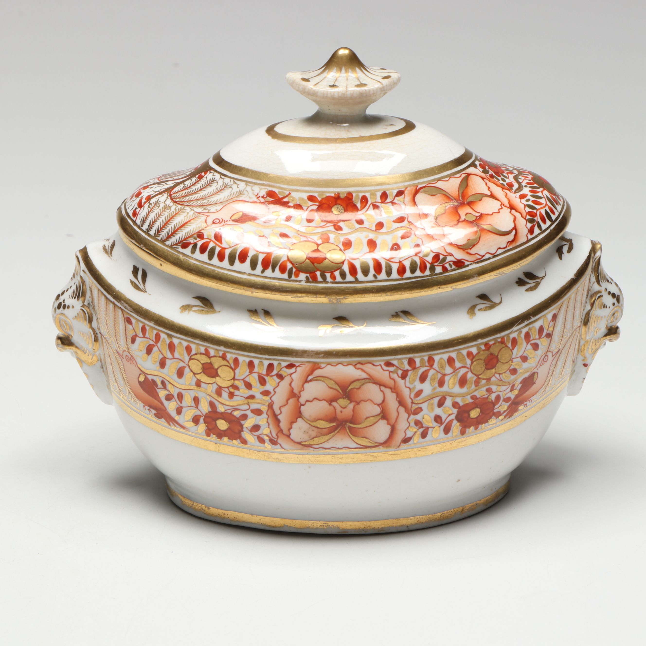 Davenport and Other Other Imari Style Cups, Saucer, Sugar Bowl, and Serving Bowl