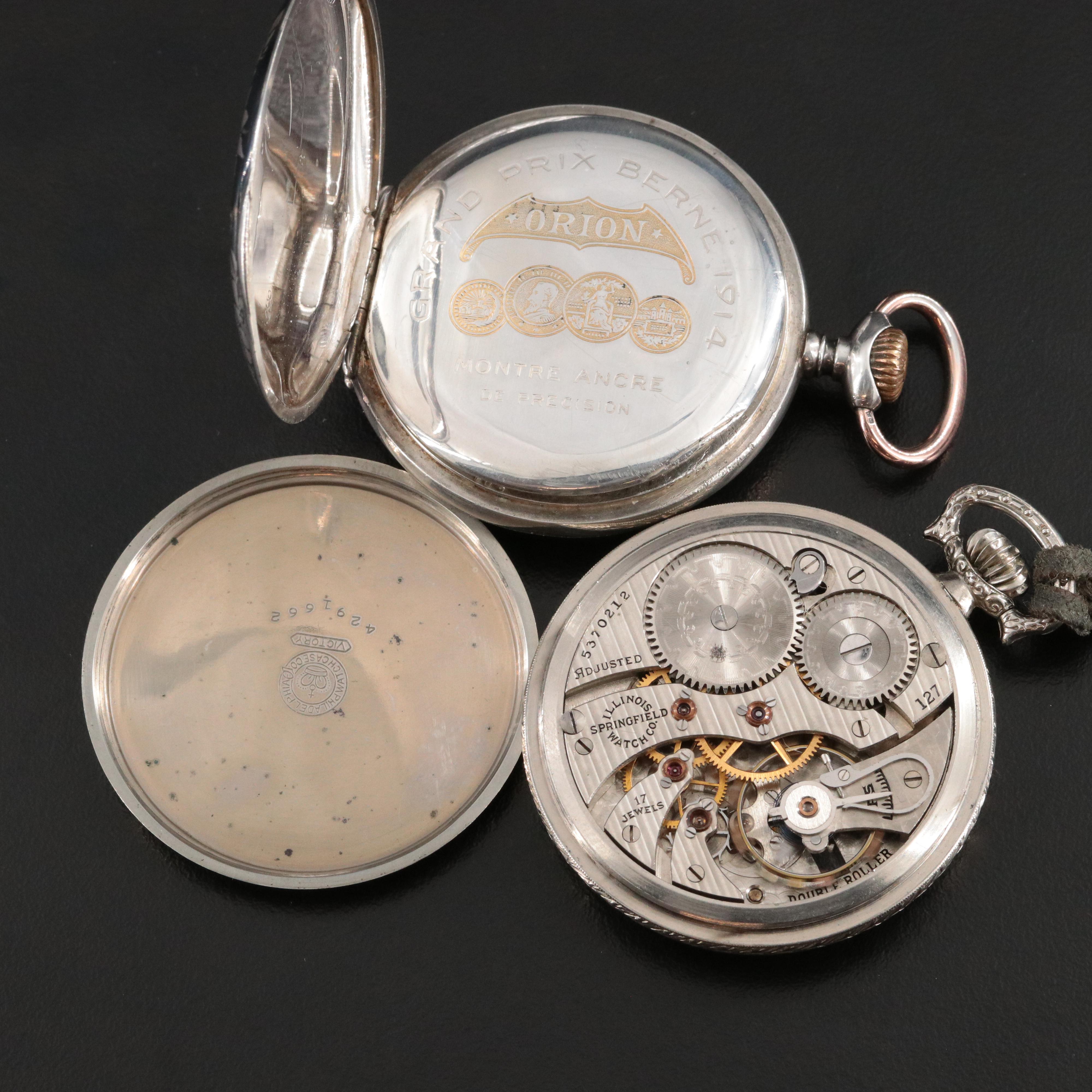 Art Nouveau Pocket Watch Collection Featuring F. Bachschmid  and Illinois