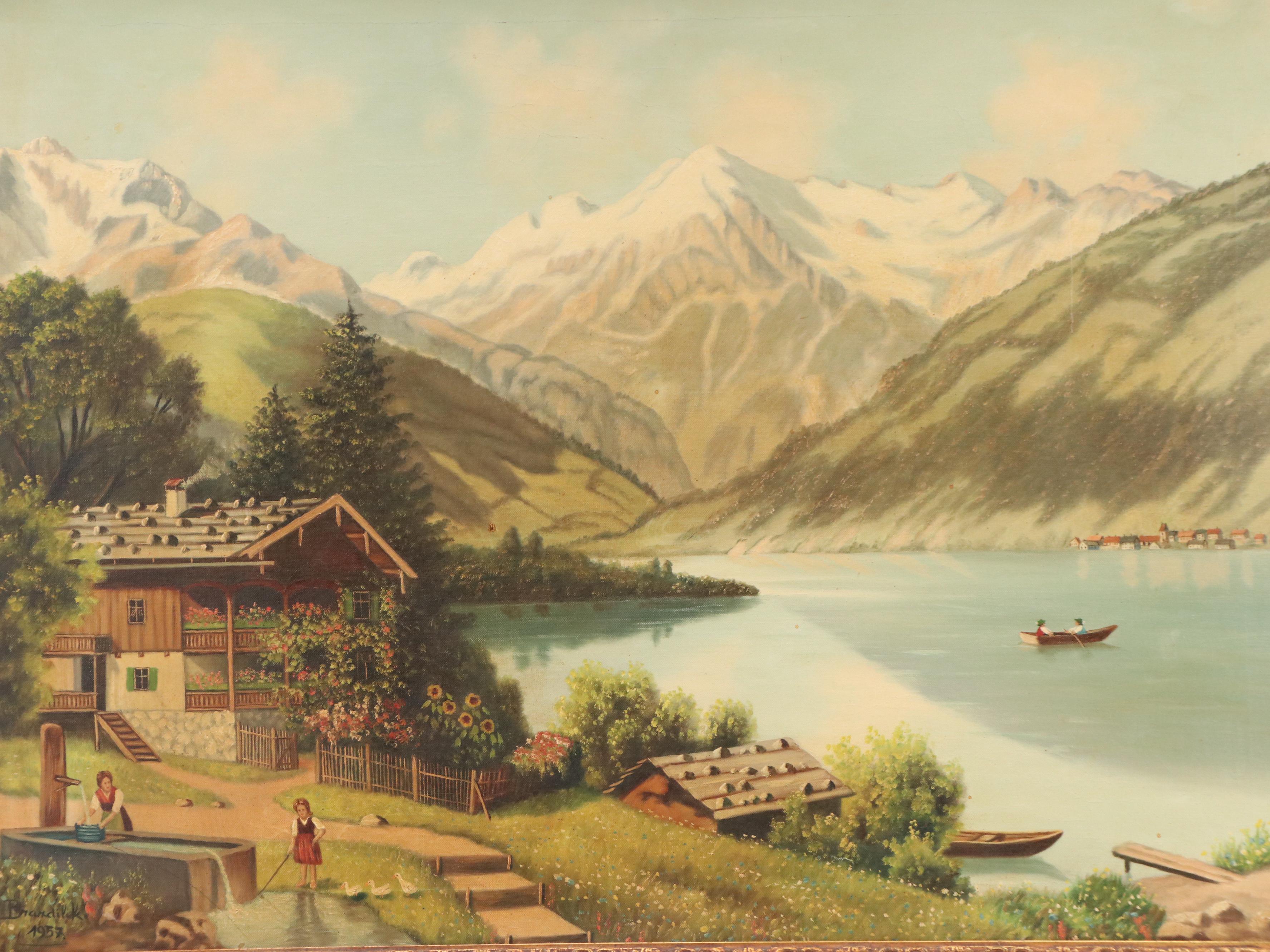 Brandivik Landscape Oil Painting of Scandinavian Mountains, 1957