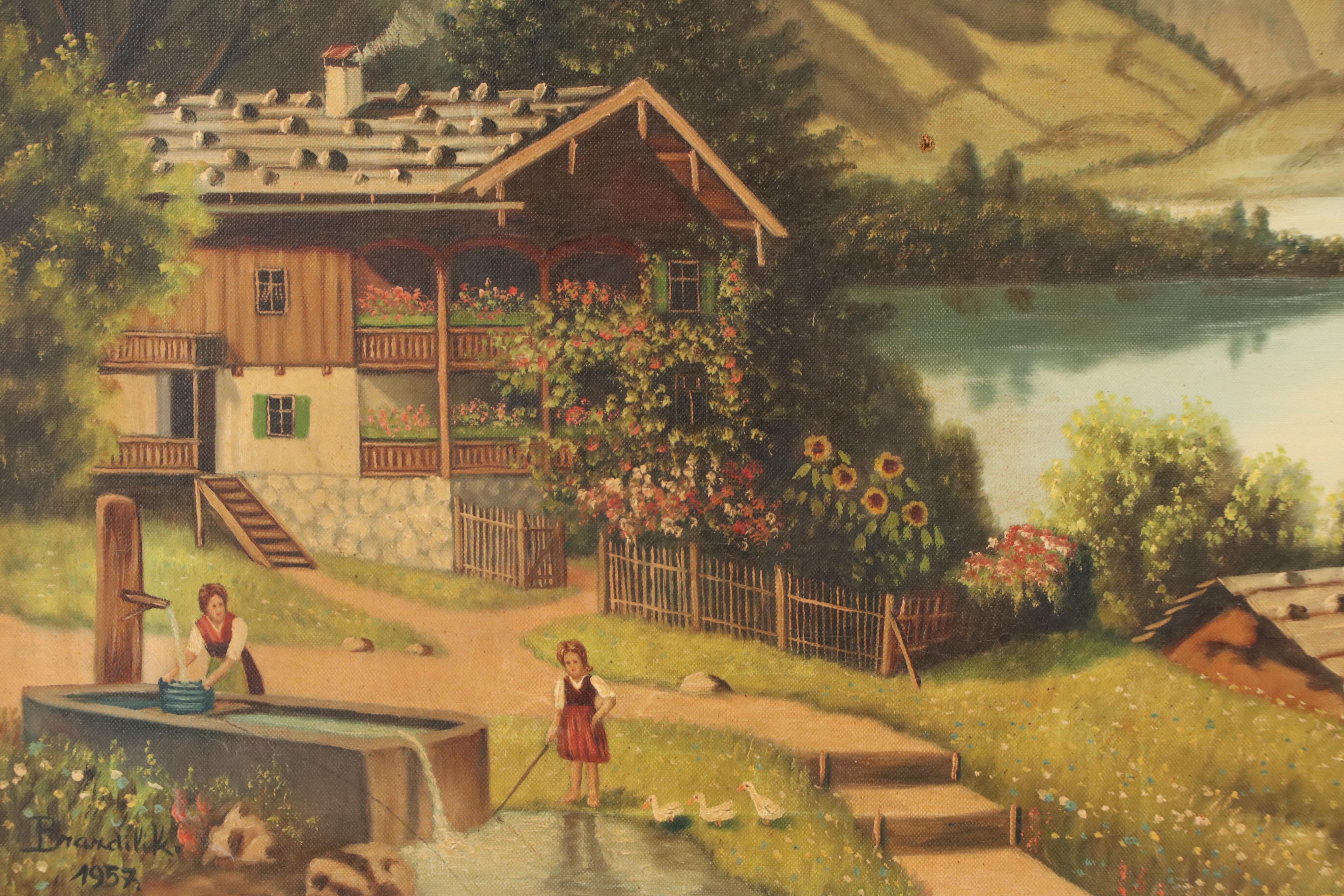 Brandivik Landscape Oil Painting of Scandinavian Mountains, 1957