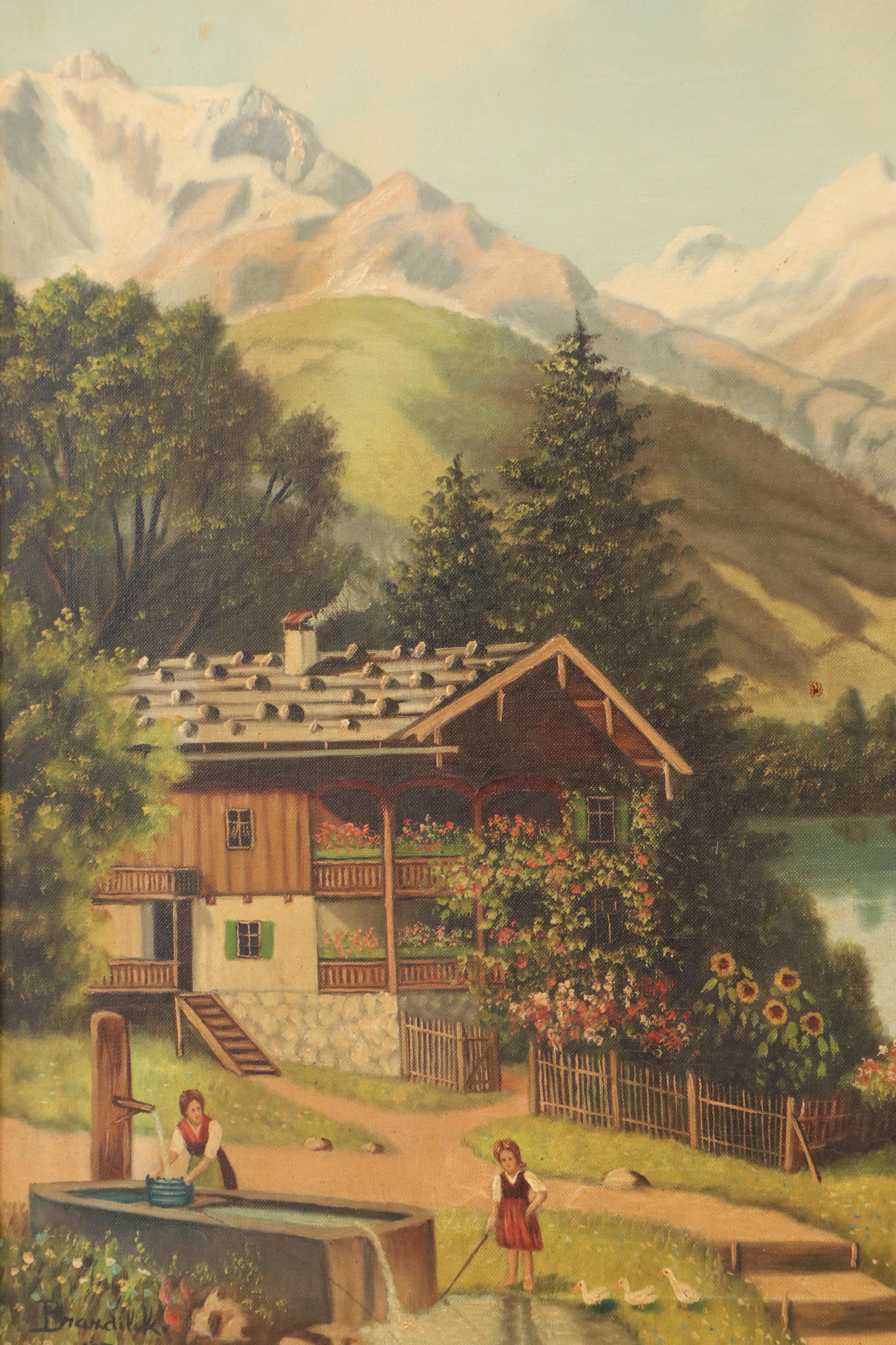 Brandivik Landscape Oil Painting of Scandinavian Mountains, 1957