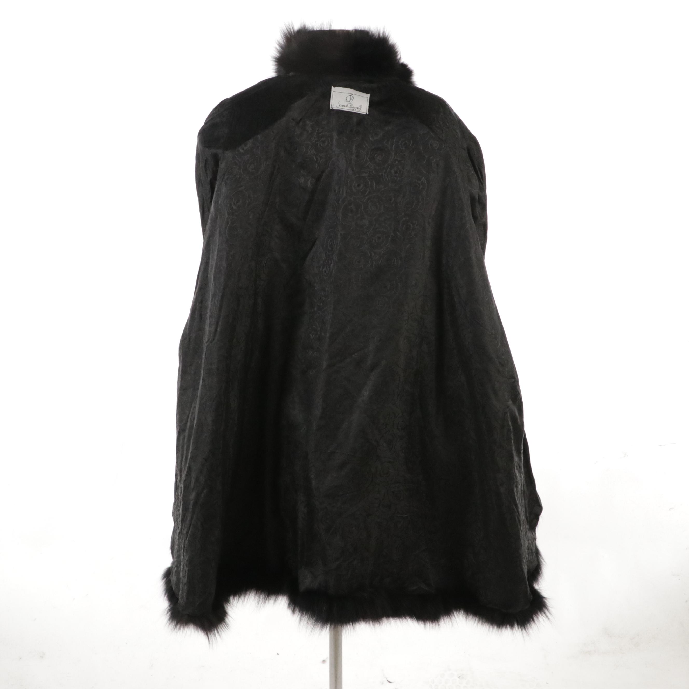 Jauna Pasitea Embroidered Swing Coat with Fox Fur Trim