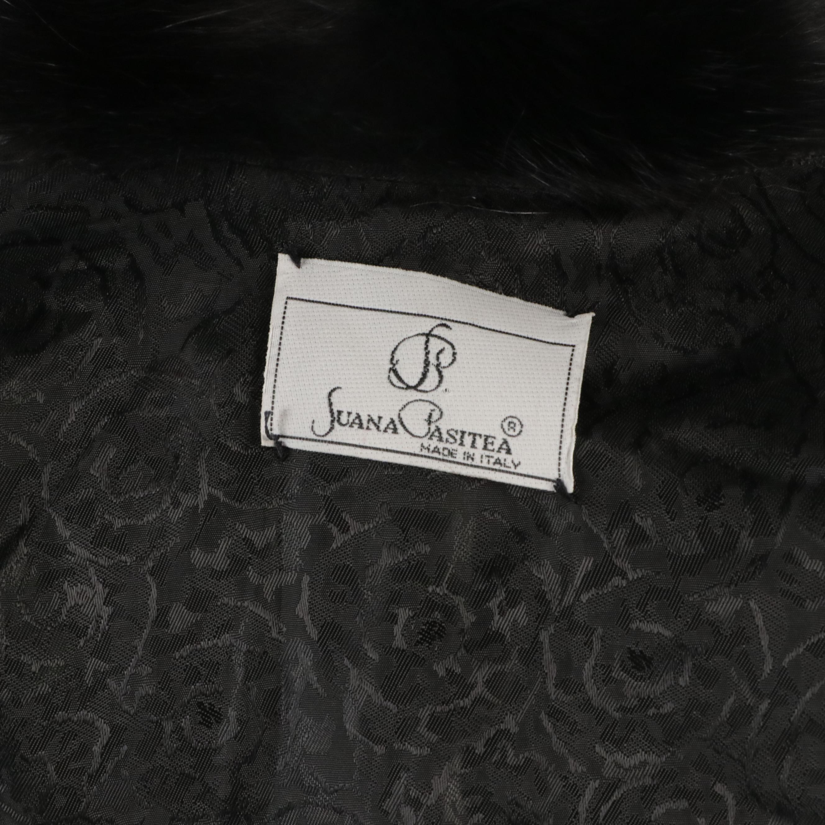 Jauna Pasitea Embroidered Swing Coat with Fox Fur Trim