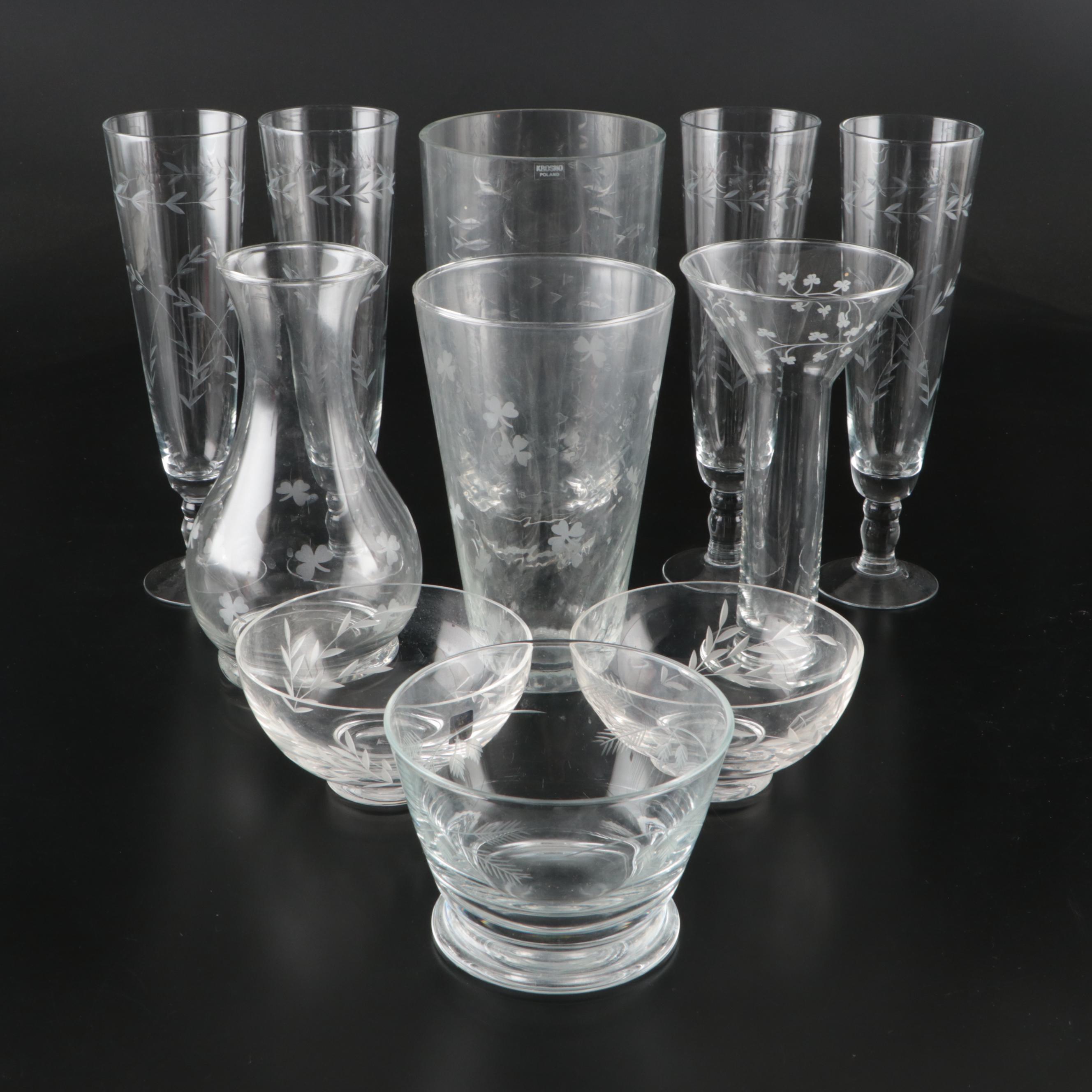 Krosno, Gleneagles, and Other Etched Crystal Table Accessories