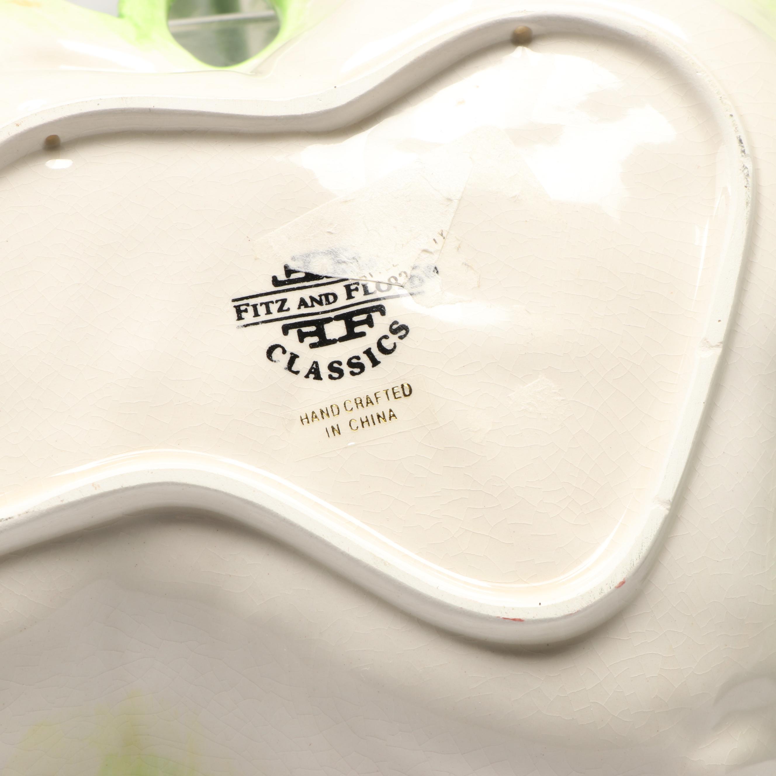 Italian Ceramic Lettuce Pitcher and Vase with Fitz & Floyd and Other Leaf Dishes