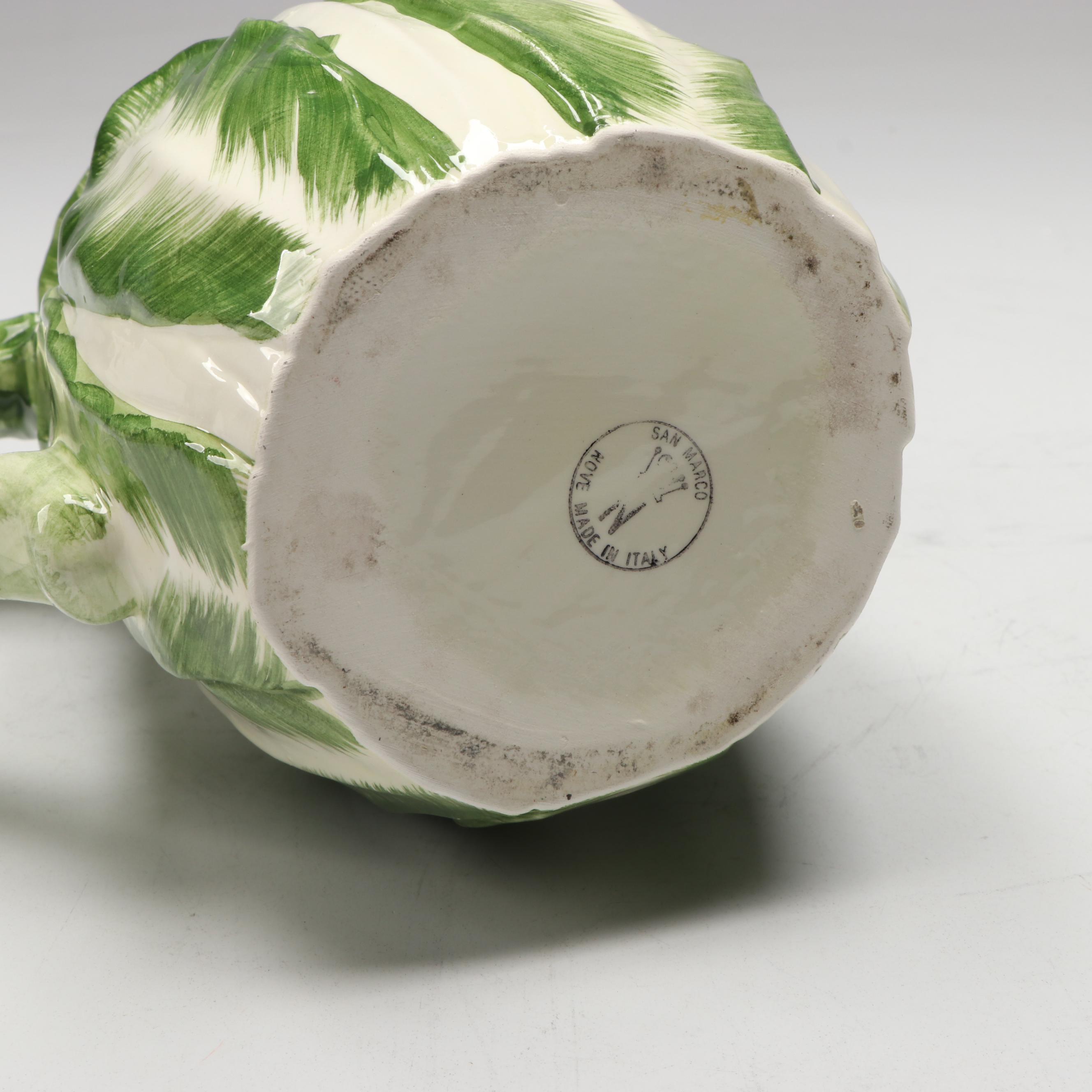 Italian Ceramic Lettuce Pitcher and Vase with Fitz & Floyd and Other Leaf Dishes